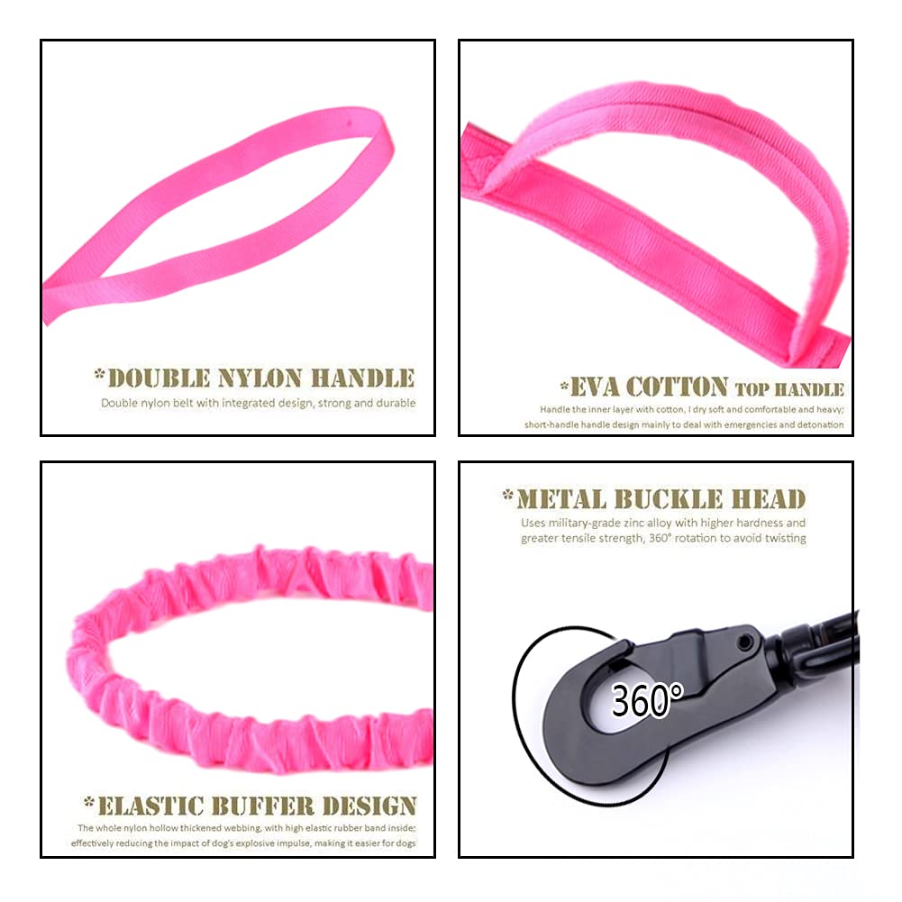 Tactical Dog Collar And Leash Set Tactical Dog Collar With Handle Bungee Leash Adjustable Military Training Nylon Collar Dog Training Collar Leash Set With Control Handleand Metal Buckle(Pink S
