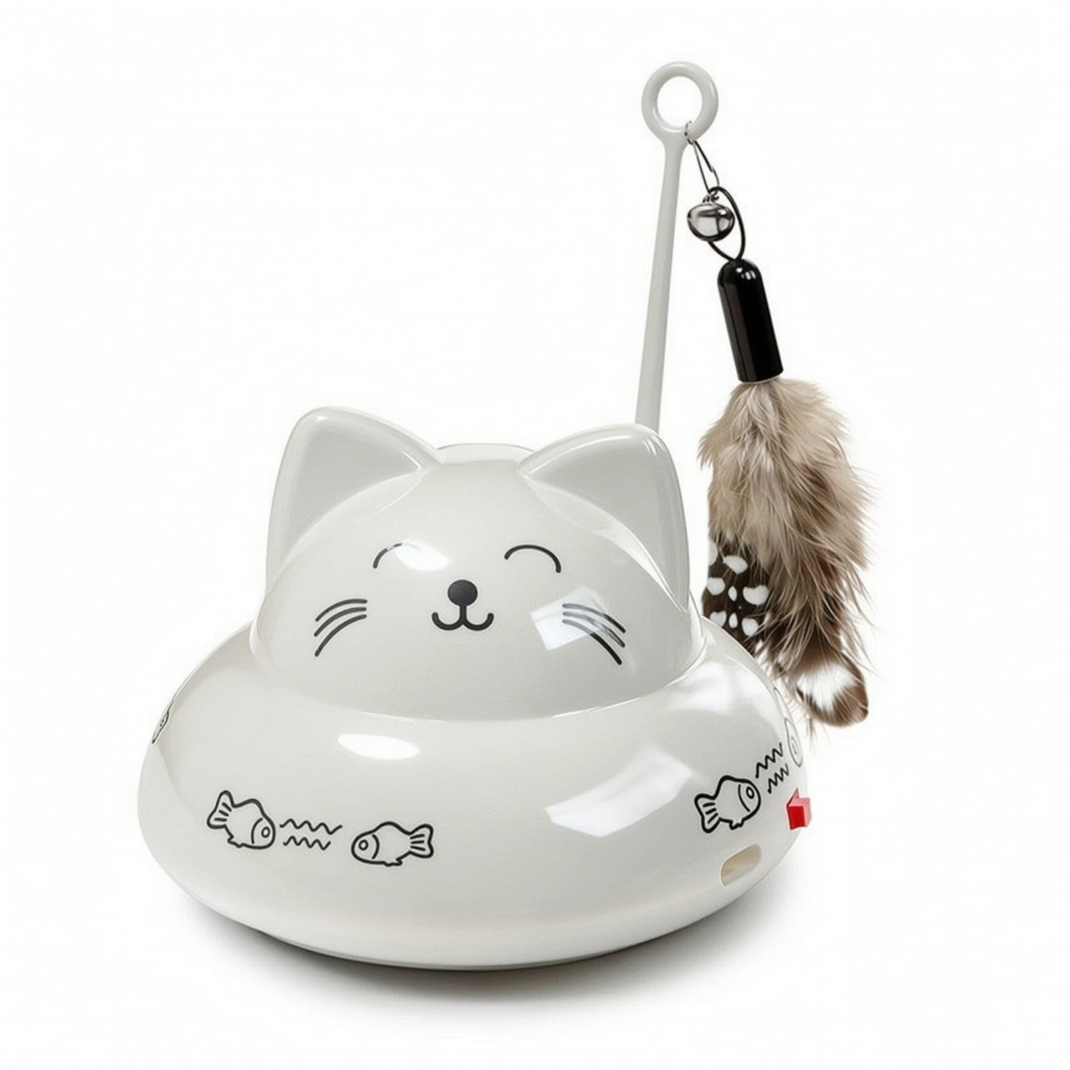 Zoomella Interactive Electric Cat Teaser Automatic Cat Teaser With Feather LowProfile Durable For Cats, Floor, Living Room, Whi