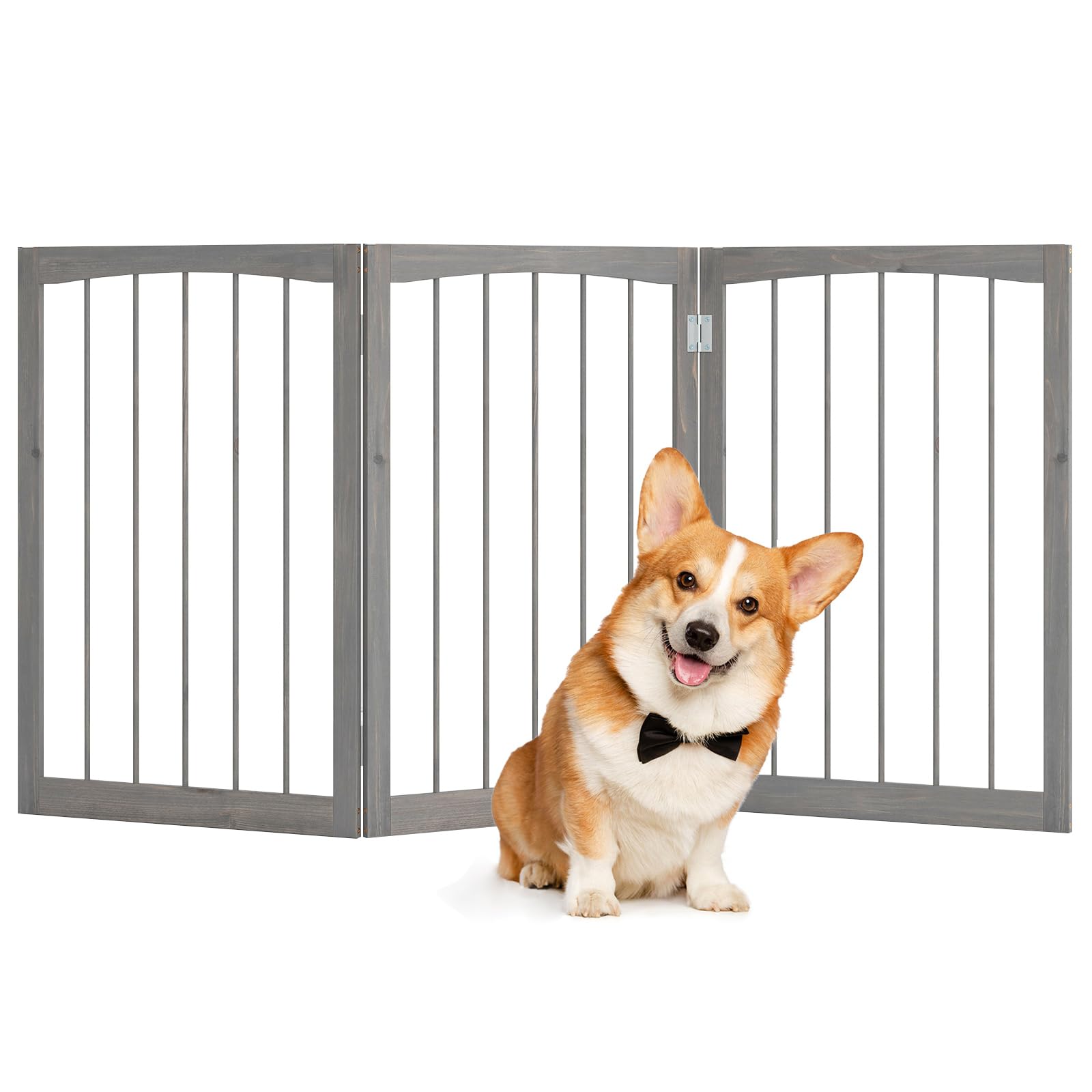 Giantex Freestanding Dog Gate for Small Medium Dogs, 63 W x 30 H Foldable 3-Panel Wooden Pet Gate, No Assembly Required, Indoor 
