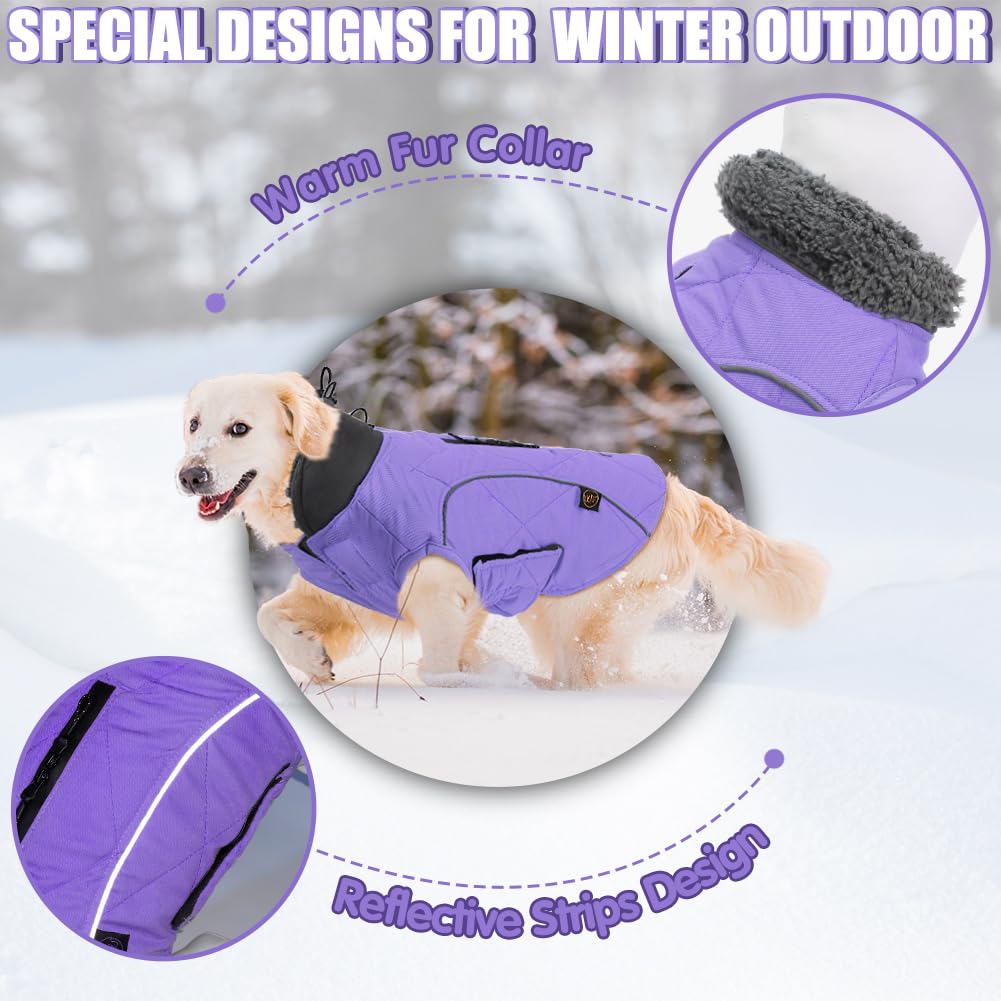 Emust Winter Dog Coats - Fleece Dog Jacket For Cold Weather, Windproof & Warm, British Style, Purple, Xs