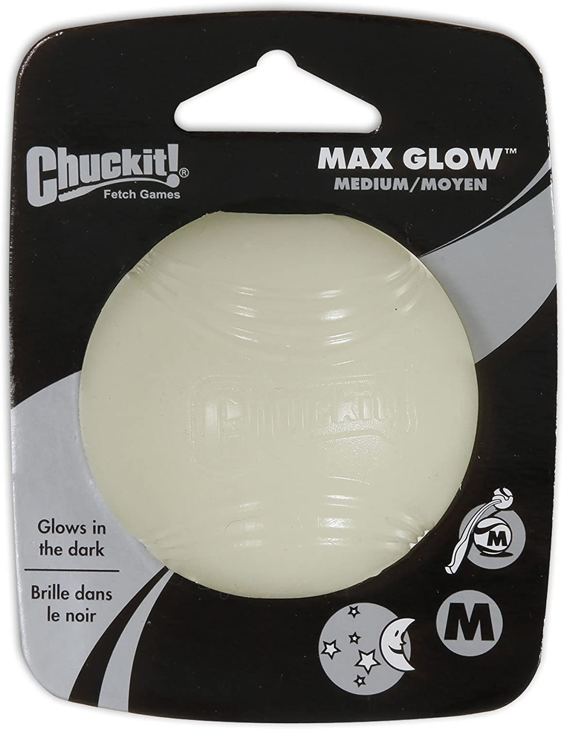 Chuckit! Glow in the Dark Bouncy Balls for Dogs, Medium 2.5 Inch, Rubber, Pack of 4, Cream, Model BCI012185-X4