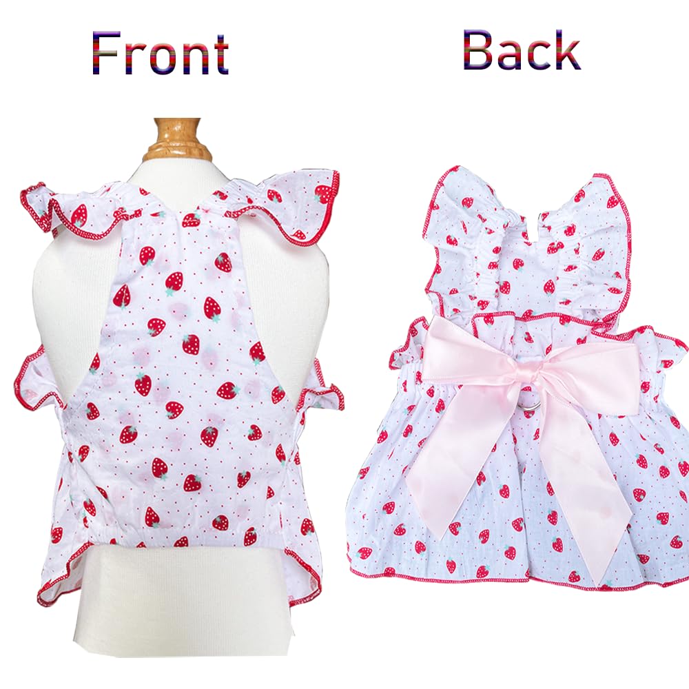 Aniac Strawberry Dog Dress For Small Medium Dog Cotton Puppy Clothes Girl Dog Princess Dress Sleeveless Cat Outfit Bow Summer Pe