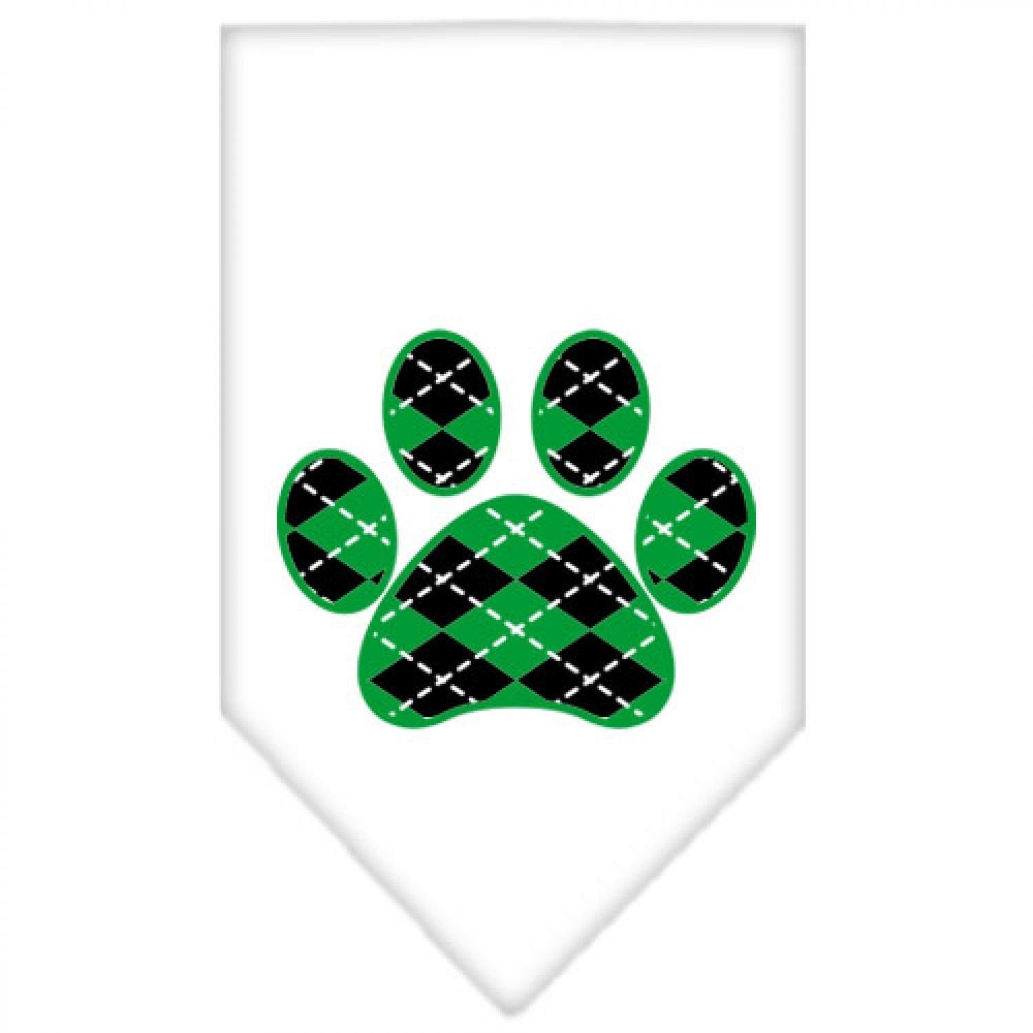 Pet and Dog Bandana Screen Printed, "Green Argyle Paw" White Small