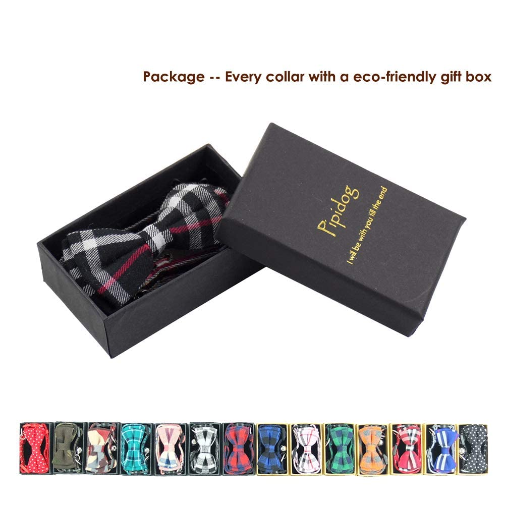Cat Collar Breakaway With Bell And Bow Tie, Plaid Design Adjustable Safety Kitty Kitten Collars(6.8-10.8In) (Black Plaid 2)