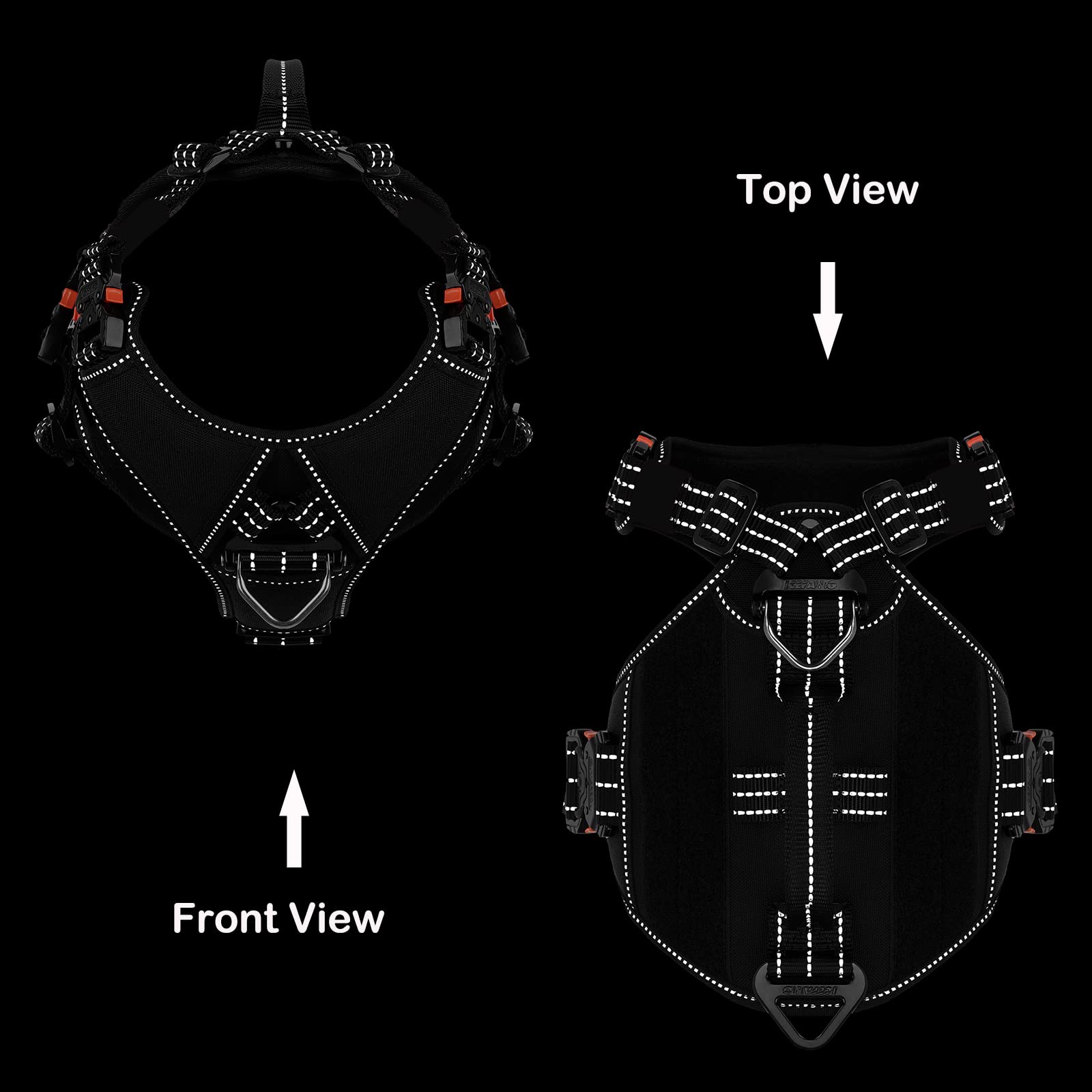 ICEFANG GN8 Tactical Dog Harness - No-Pull, Reflective, Adjustable, X-Large, Black, Nylon, 4X Metal Buckles