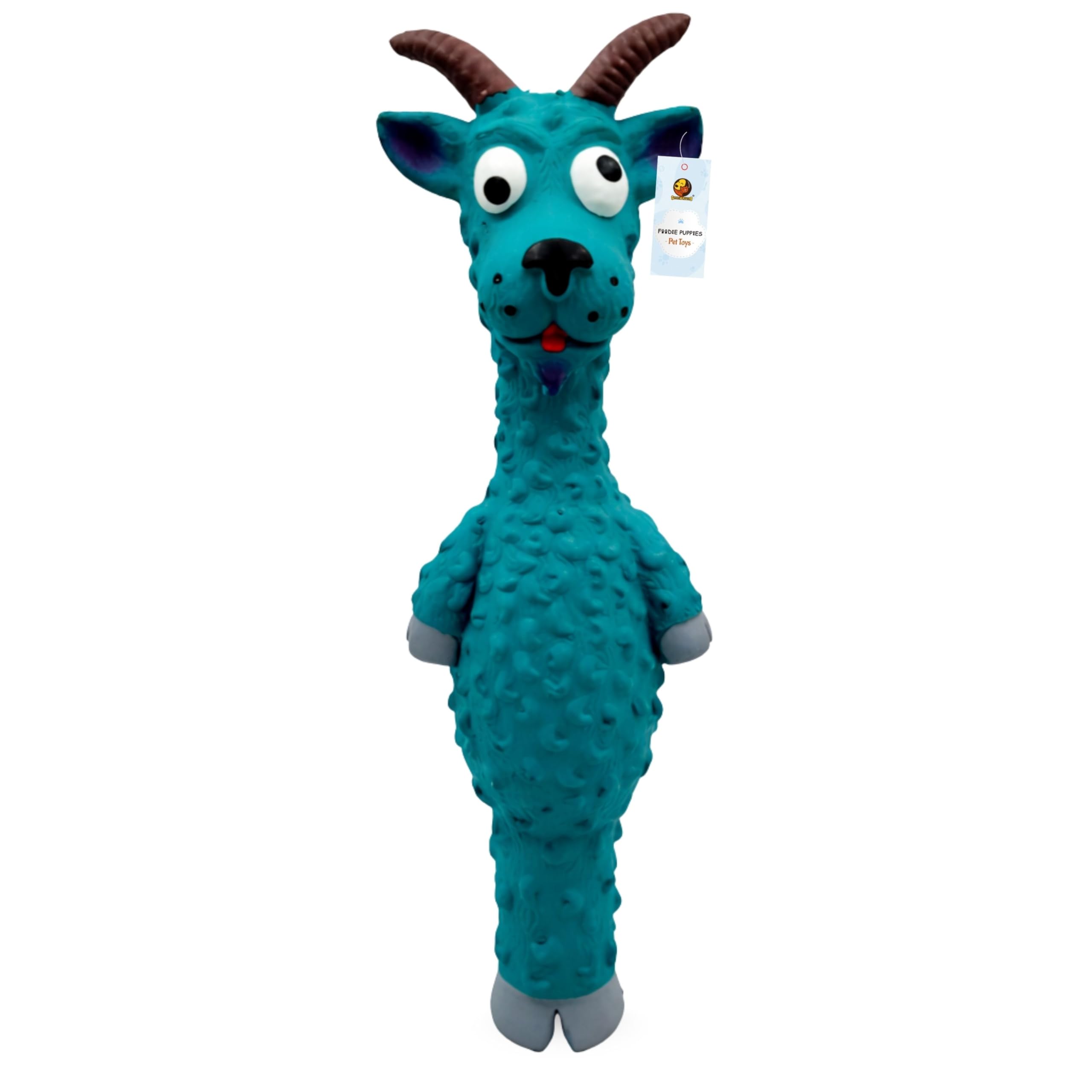 Foodie Puppies Dog Squeaky Chew Latex Rubber Toy  (Blue Goat) | For Small Dogs & Puppies | Durable, Soft, Animal Design, Fetch 