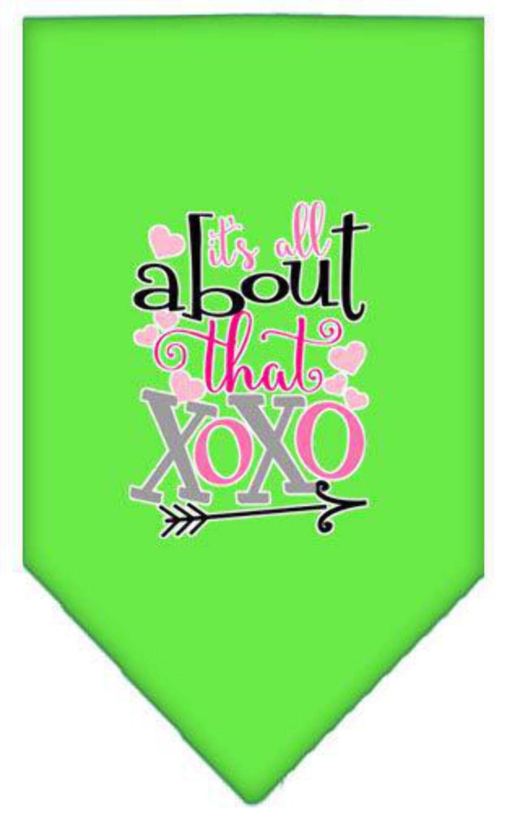 Pet and Dog Bandana Screen Printed, "It's All About That XOXO" Emerald Green Small