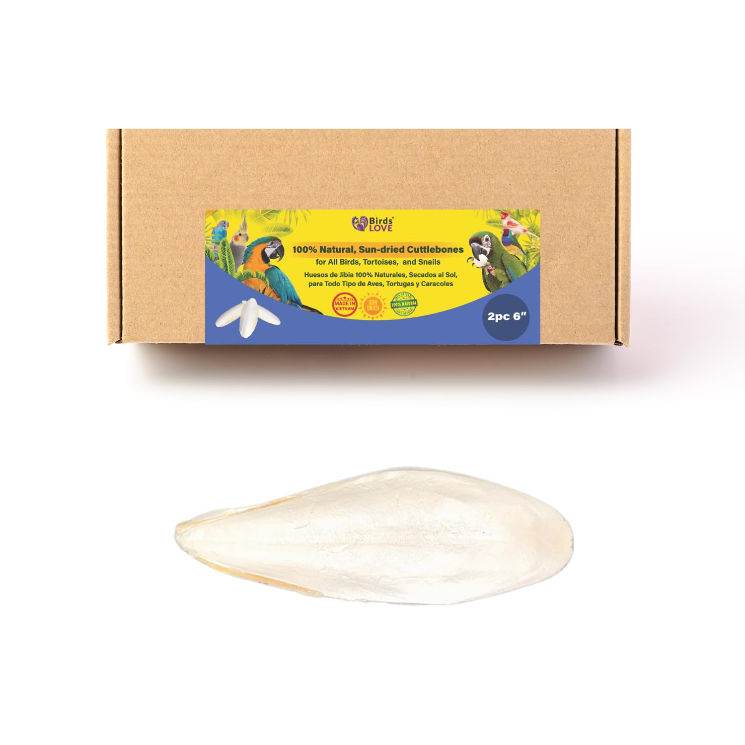 Birds LOVE Natural Cuttlebone - Premium Calcium & Trace Mineral Supplement for Avian Species, Tortoises, and Snails - Pure Cuttl