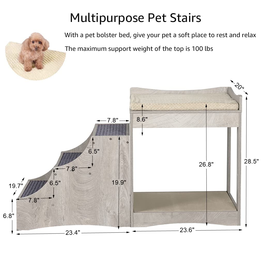 unipaws Pet Bunk Bed with Removable Stairs for Dogs and Cats, Multi-Level Bed Window Perch Seat Platform with Cushion and Cat Sc