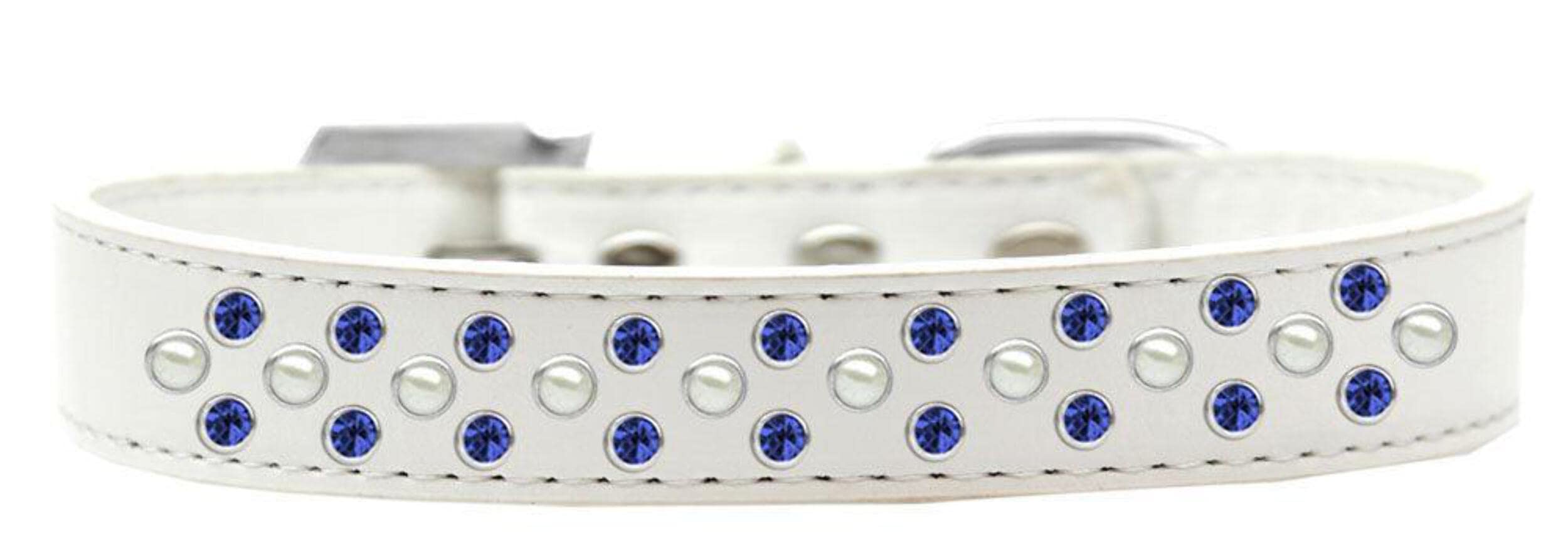 Mirage Pet Products Sprinkles Dog Collar with Pearl and Blue Crystals, Size 16, Black