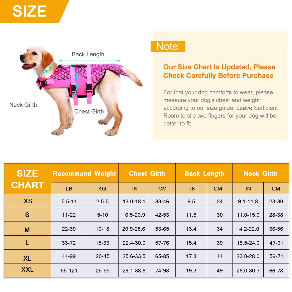 Queenmore Dog Life Jacket Ripstop Shark Dog Safety Vest Adjustable Preserver With High Buoyancy And Durable Rescue Handle For Small,Medium,Large Dogs, Pink Fish Large