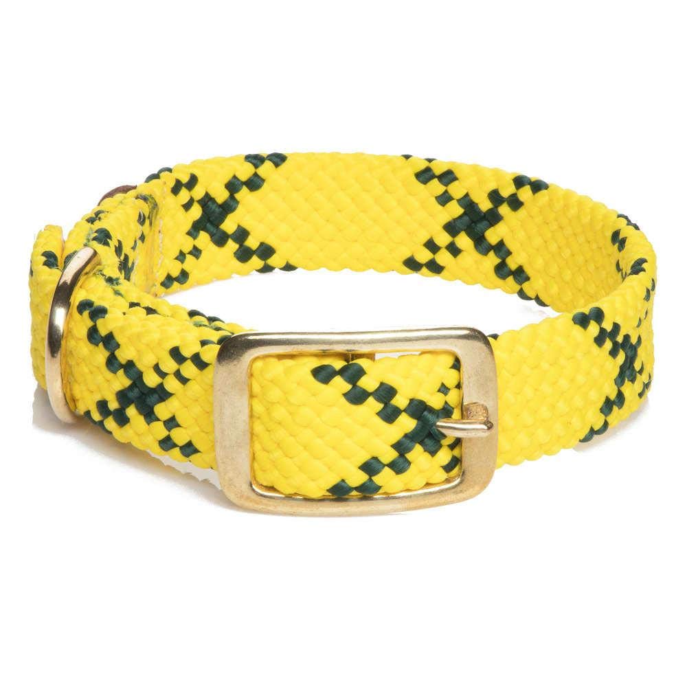 Mendota Pet Double Braid Collar - Brass - Dog Collar - Made In The Usa - Hi-Viz Yellow, 1 In X 21 In Standard