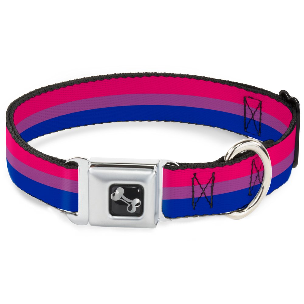 Dog Collar Seatbelt Buckle Flag Bisexual Pink Purple Blue 13 To 18 Inches 1.5 Inch Wide