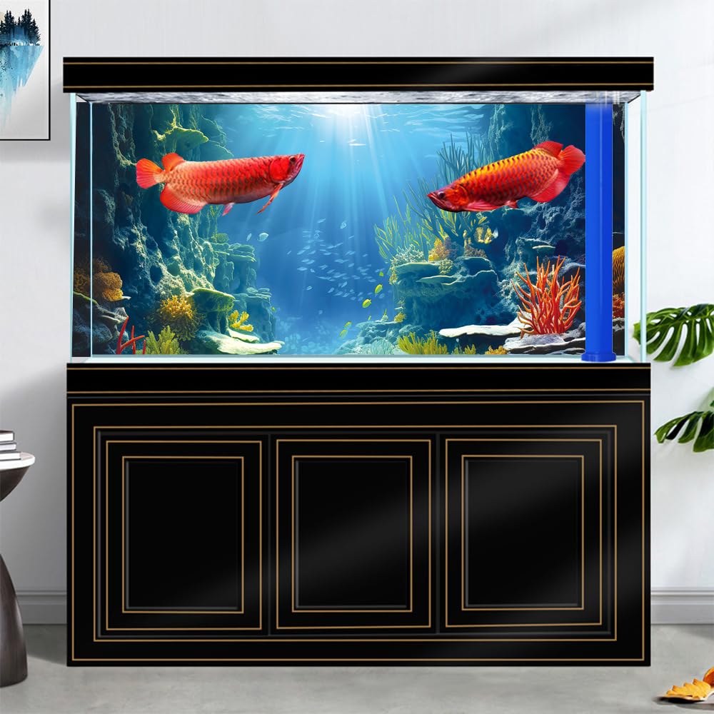 Dtekoj 36X20IN Blue Sea Floor Aquarium Background, Natural Underwater World 3D Effect Fish Tank Decorations Background, Art Terr