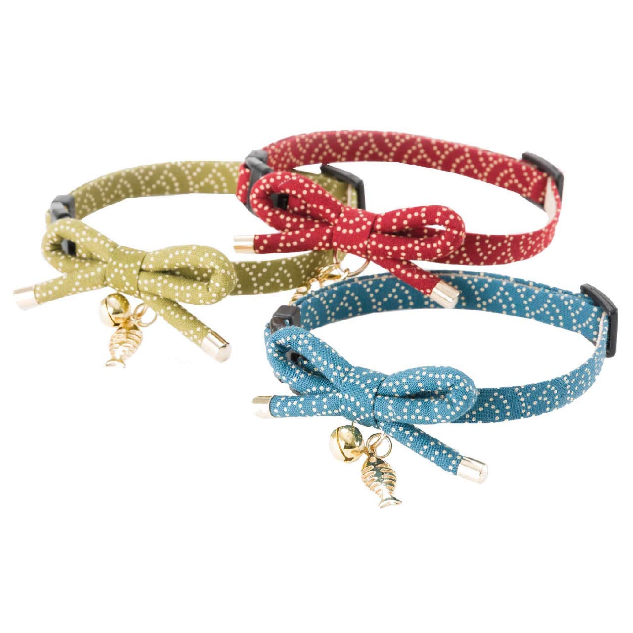 Necoichi Zen Fish Charm Cat Collar (Red) With Bell Safety Breakaway Soft Lightweight For Cats Kitty Kitten Japanese Stylish Pattern, No.1 Seller In Japan