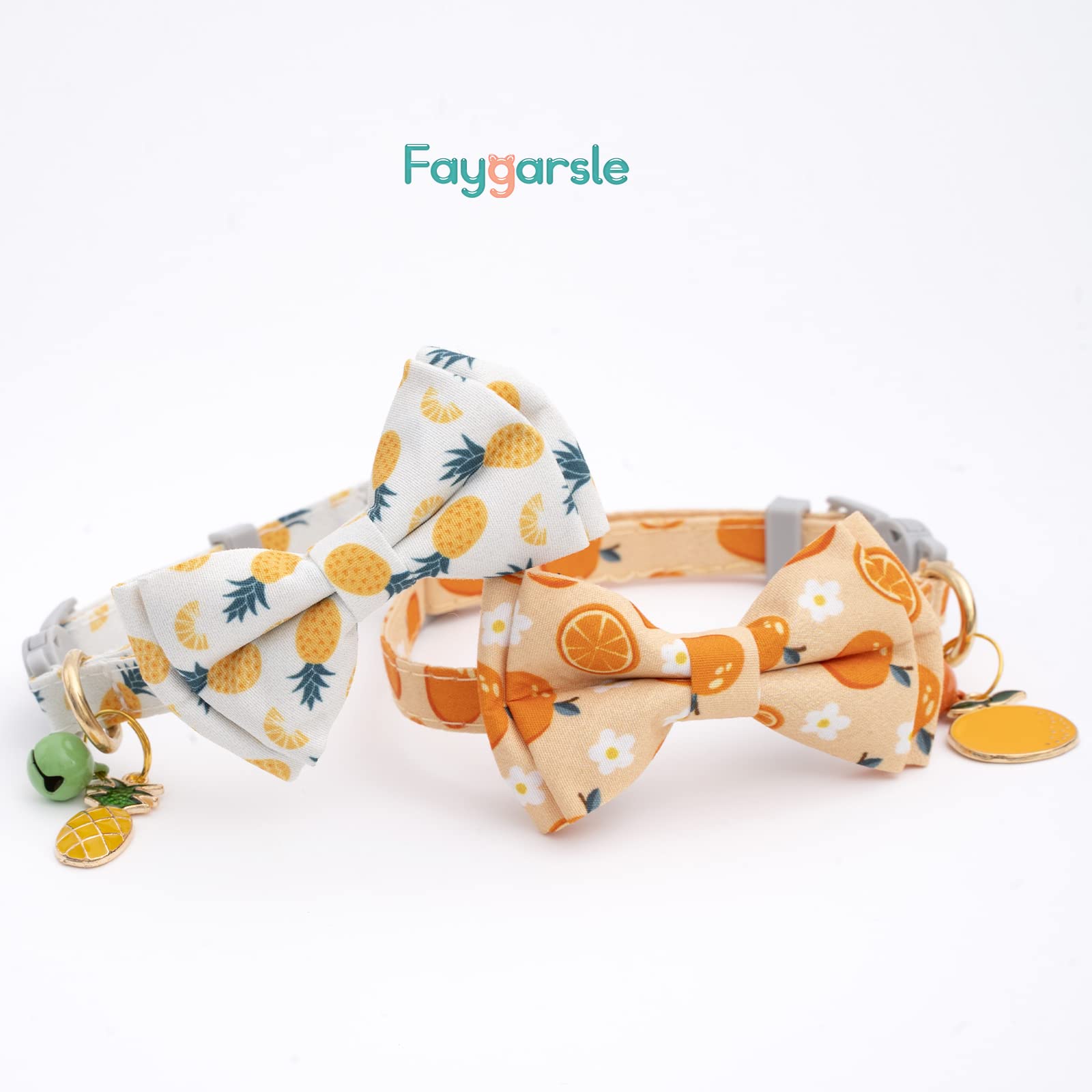 Faygarsle 2 Pack Cute Cat Collar With Bell Breakaway Bowtie Cat Collar For Male Female Cats Soft Fancy Orange Yellow Cat Collar Pineapple Orange Pattern Summer Cat Collar For Boy Girl Cats