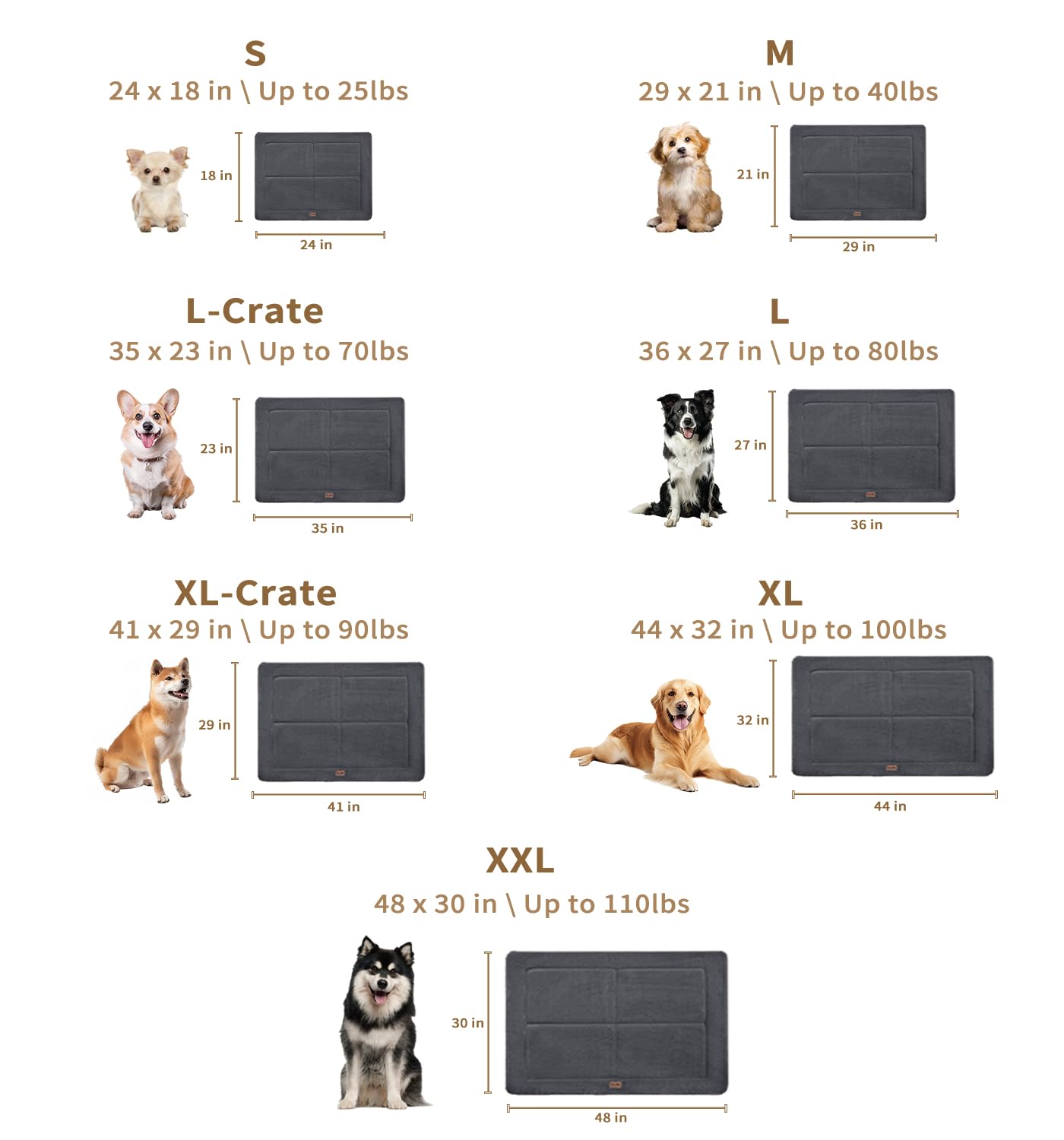 Made4Pets Dog Crate Pad Bed for Medium Large Dogs, Washable & Reversible, Anti-Slip Kennel Mat for Cozy Sleeping, Soft Fluffy Do