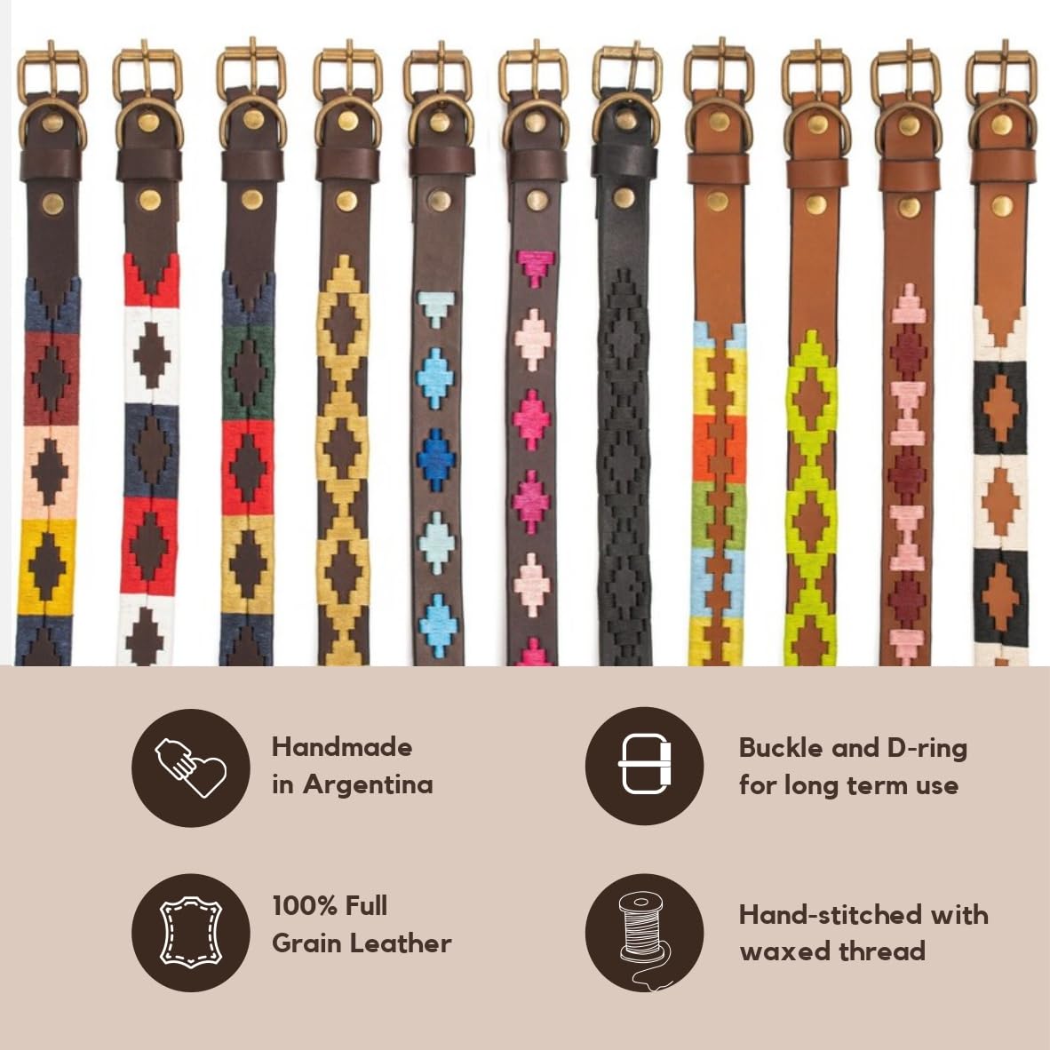 Gaucholife Polo Dog Collar Leather Hand-Stitched For Girls Female Dog Accessories (Large, Pinos)
