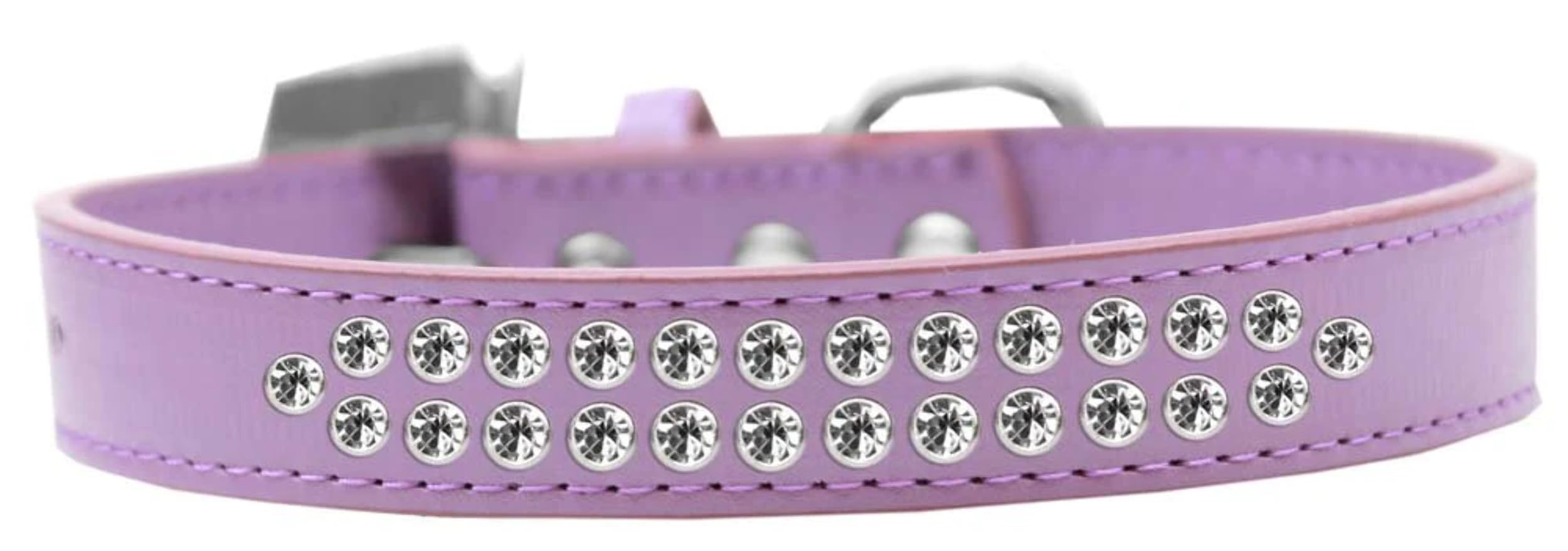 Dog, Puppy & Pet Fashion Collar, Two Row Clear Crystal Rimsets Lavender 16