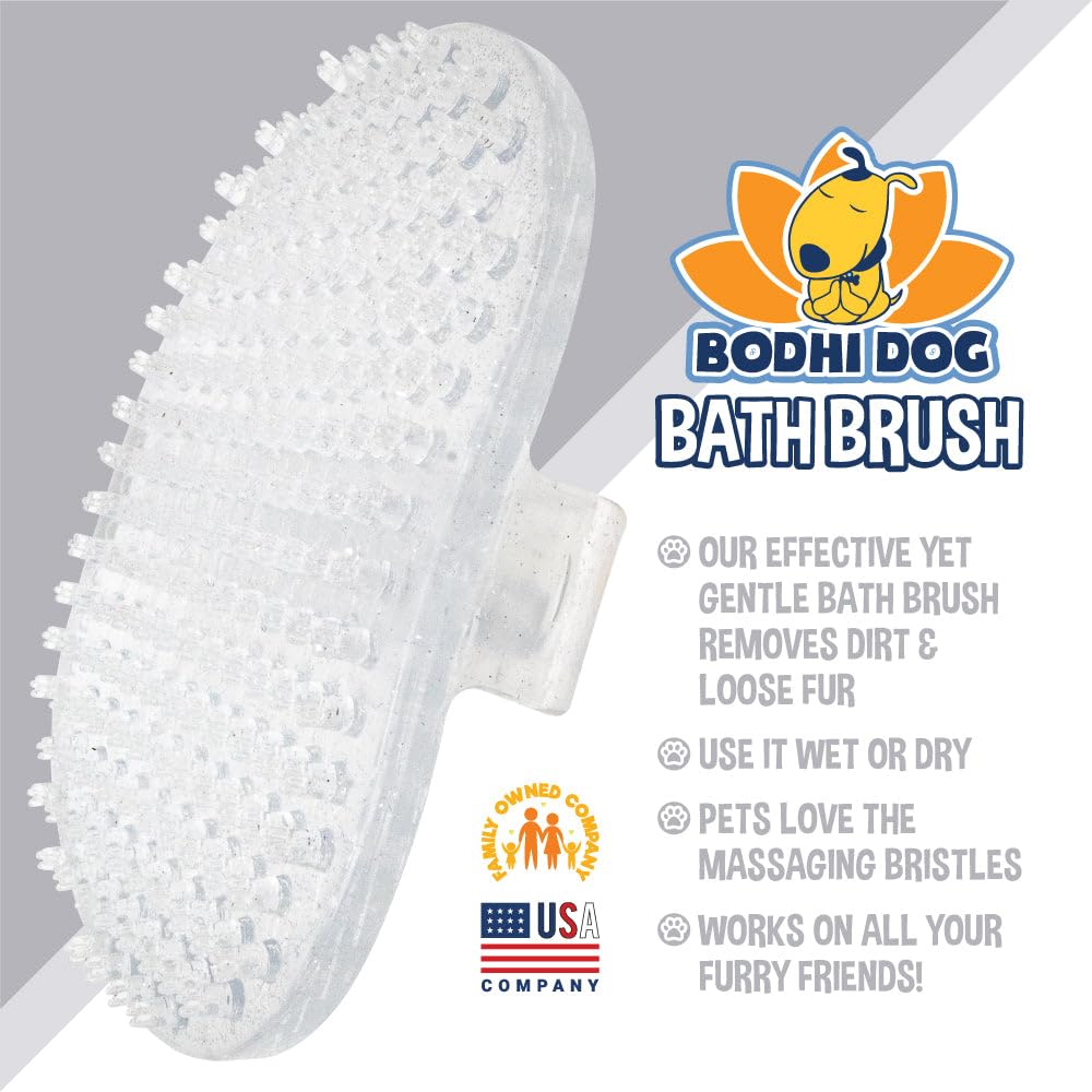 Bodhi Dog Shampoo Brush - Pet Grooming Tool for Cats & Dogs, Rubber, One Pack, Clear Silver Glitter