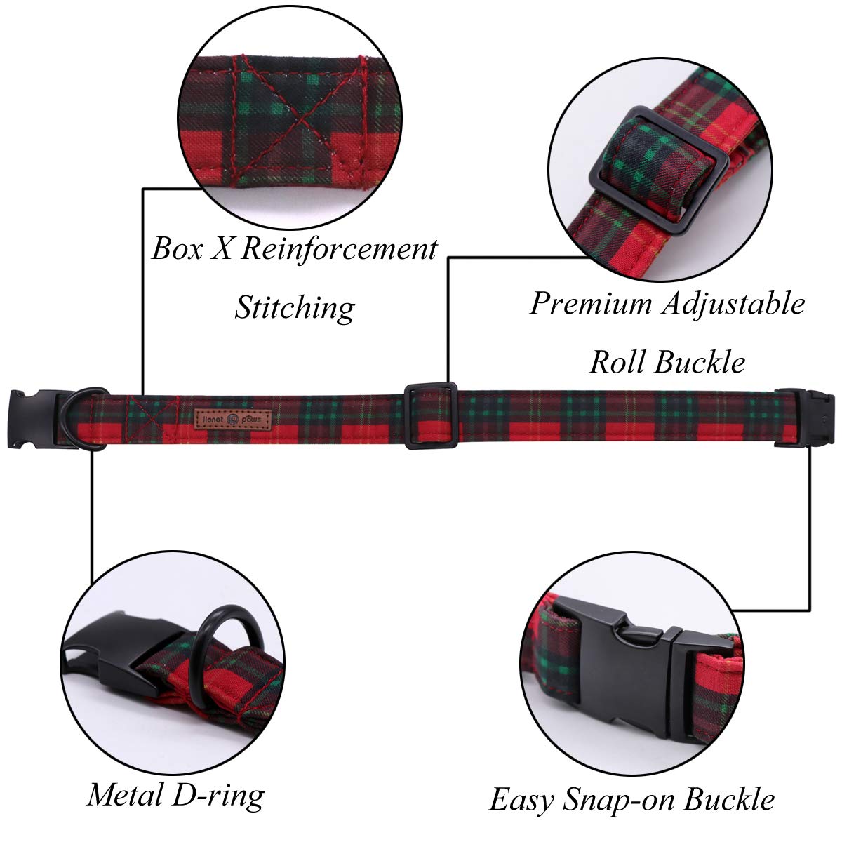 Lionet Paws Christmas Dog And Cat Collar With Bowtie,Soft And Comfortable,Adjustable Collar