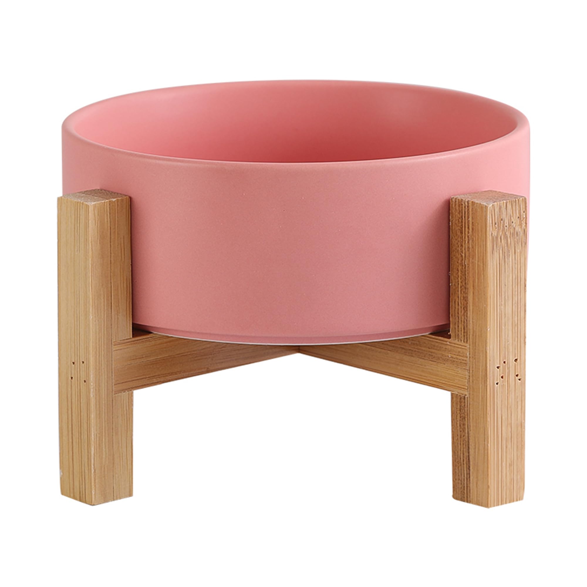 Elevated Ceramic Cat Bowl - Cat Food Bowl with Bamboo Stand - Raised Dog Dish for Puppies - Anti Vomiting, Stress Free - 13.5 oz