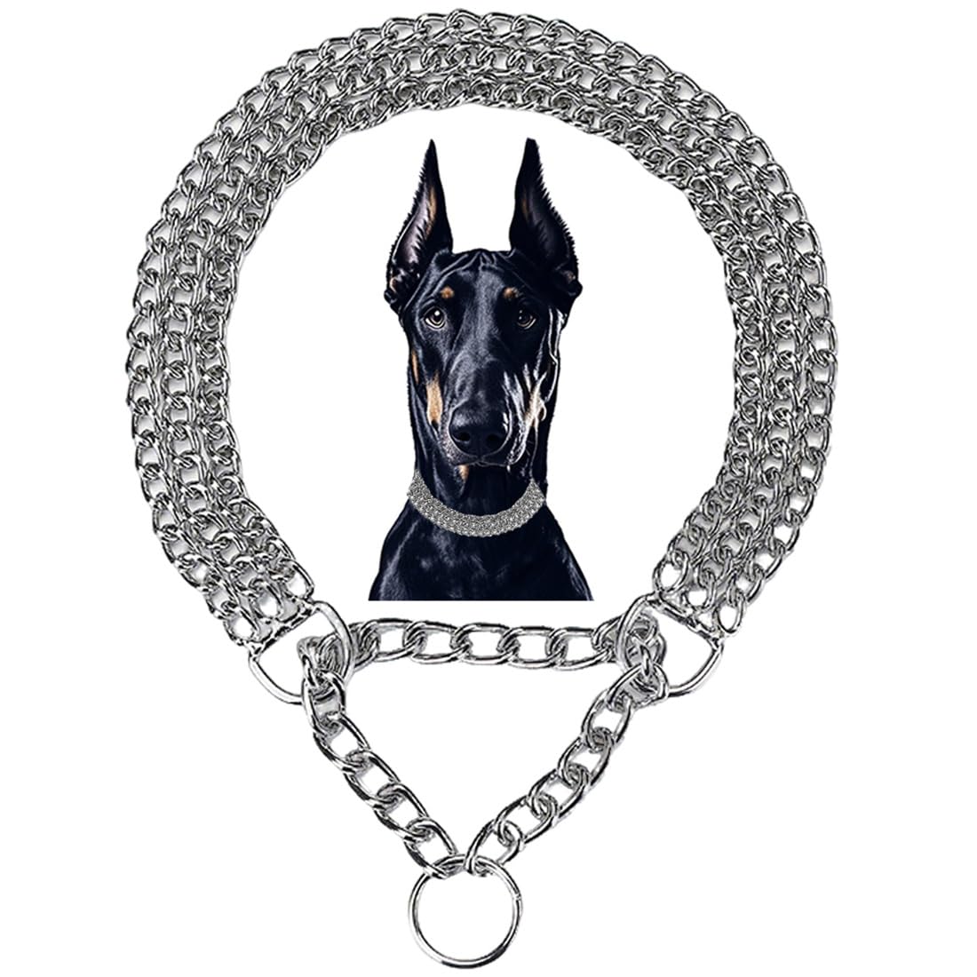 Silver Dog Choker Collar,3 Rows Stainless Steel Dog Chain Chew Proof Cuban Link Collar Metal Martingale Collar Heavy Duty Traini