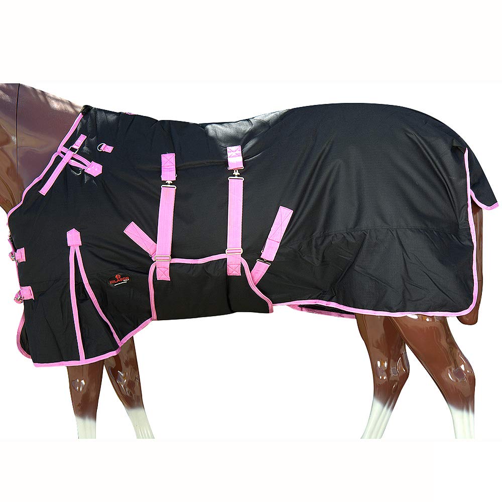 HILASON Black with Pink Trims 74 Inch 1200D Winter Waterproof Poly Horse Turnout Blanket Belly Wrap