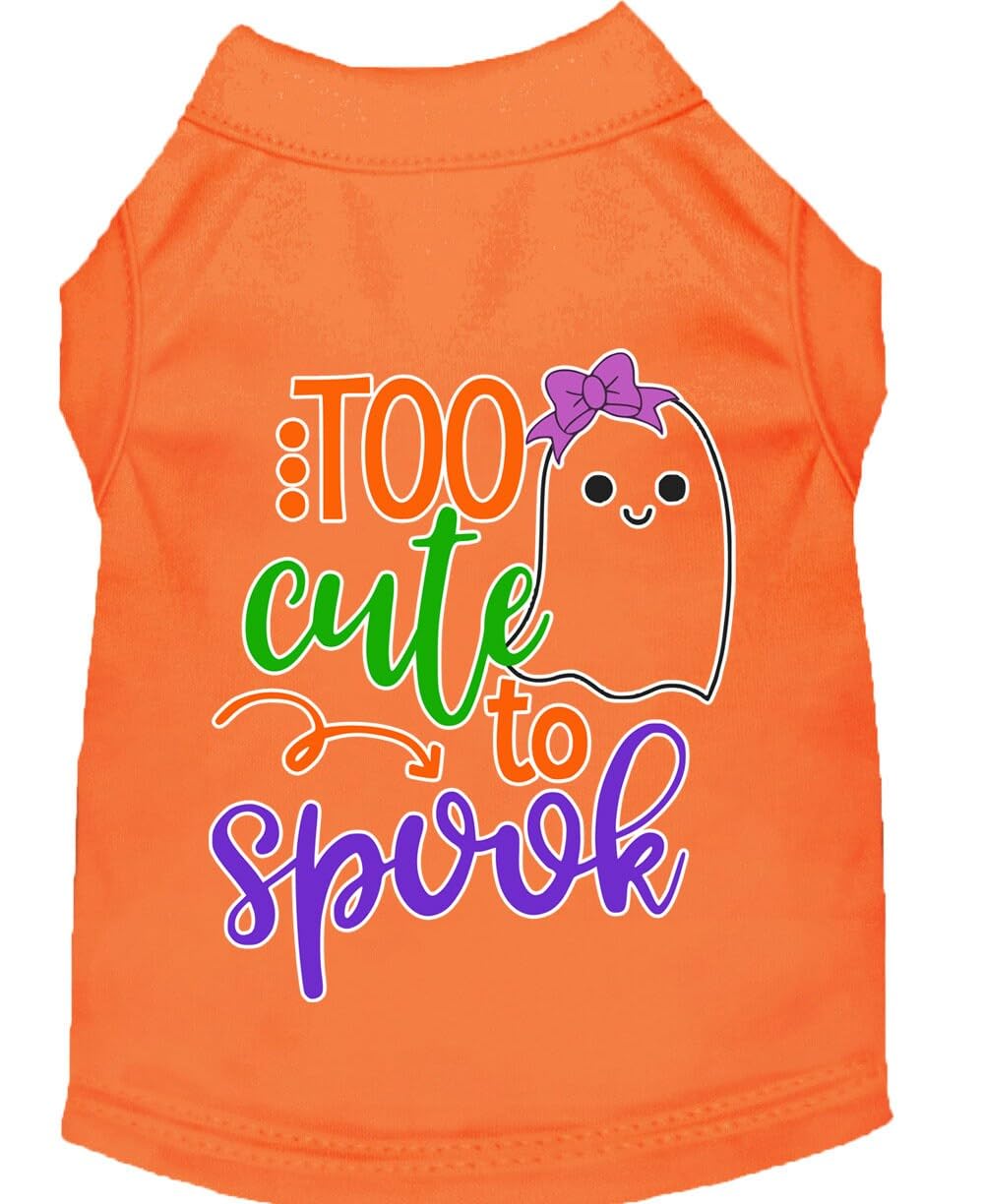 Halloween Pet Dog & Cat Shirt Screen Printed, "Too Cute To Spook - Girly Ghost" Orange 2XL (20-25 lbs.)