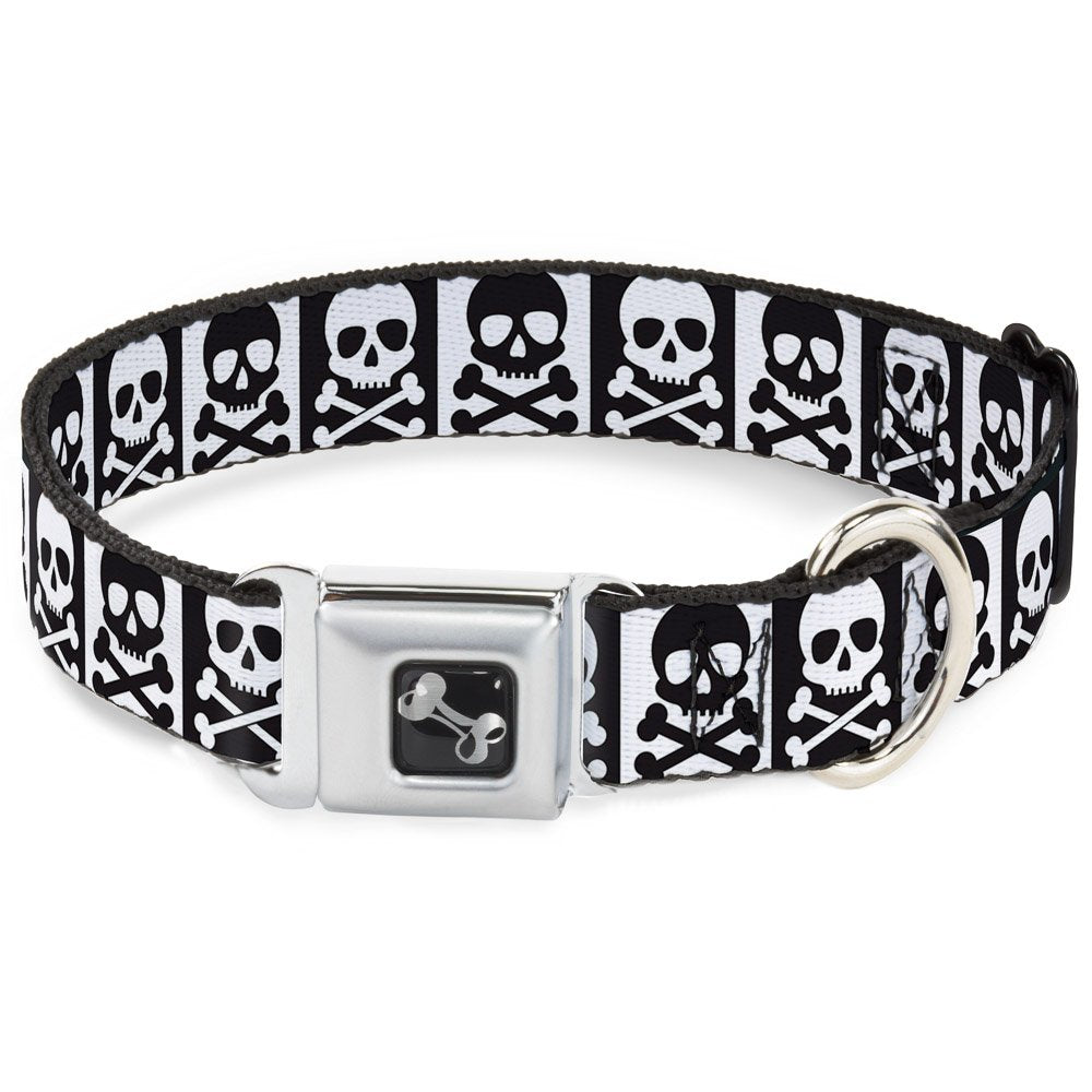Buckle-Down Dog Collar Seatbelt Buckle Skull Cross Bones Blocks Black White White Black, Multicolor, 1' Wide - Fits 15-26' Neck - Large (Dc-W37126-L)