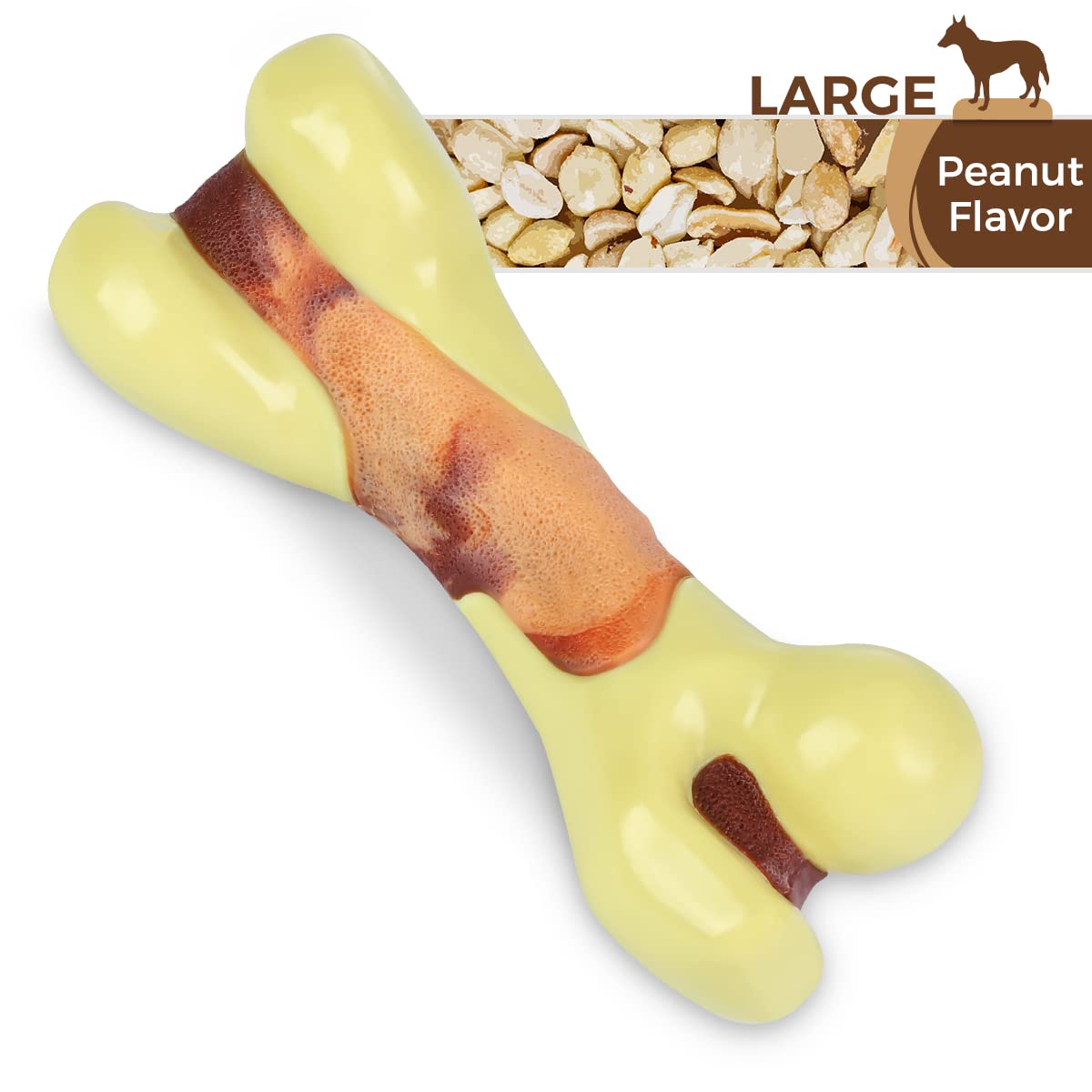 Tikaton Dog Chew Toys For Aggressive Chewers, Peanut Butter Flavor Durable Dog Teething Chew Toys Bones For Large/Medium/Small P