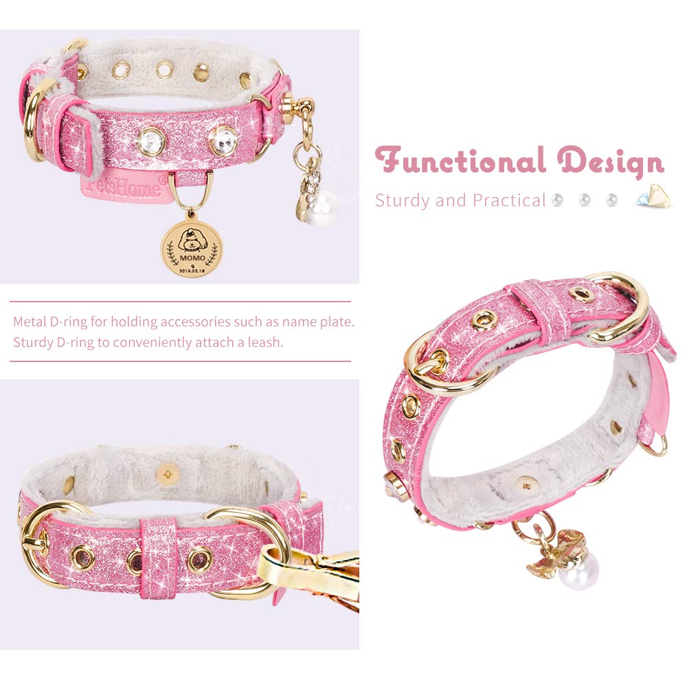 Petshome Cat Collar, Dog Collar, [Bling Rhinestones] Pu Leather Adjustable Pet Collar With Luxury Pendant For Big Cat And Small To Medium Dog Small Pink