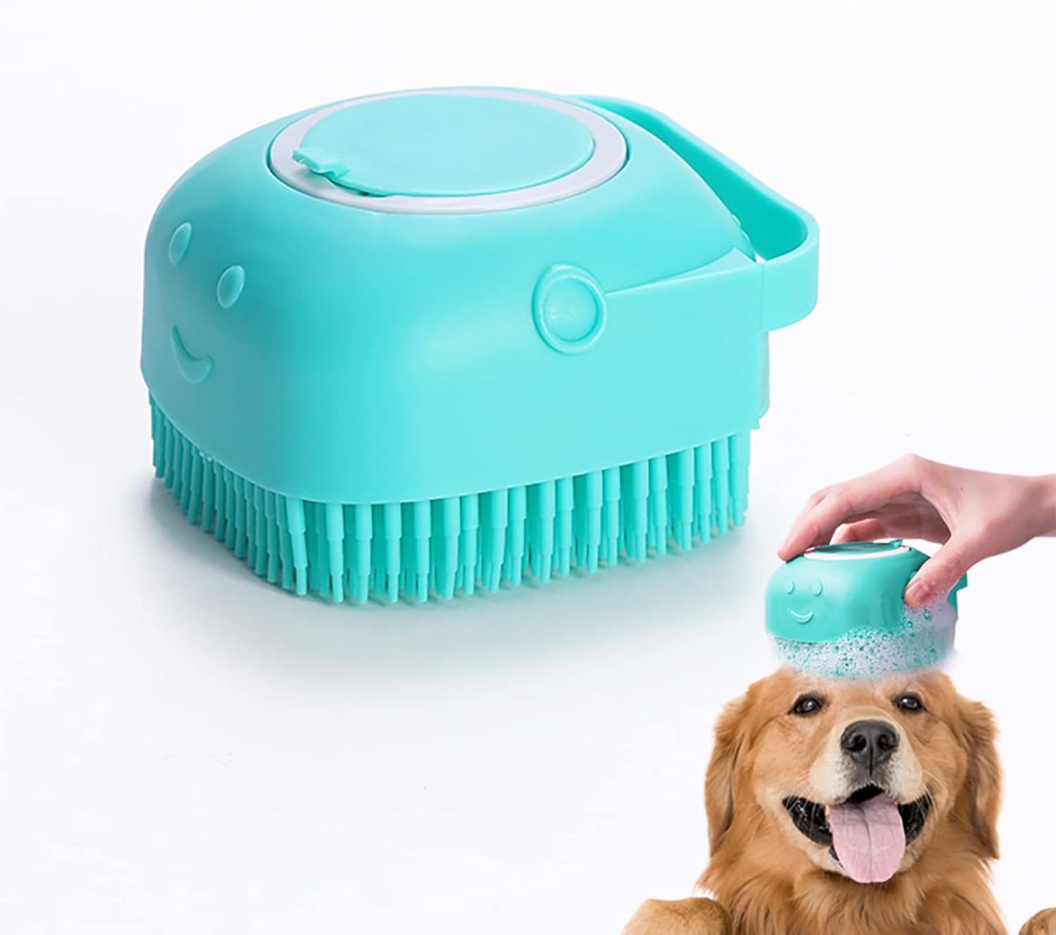 Prosopyaredog Grooming Brush, Pet Shampoo Bath Brush Soothing Massage Rubber Dog Bath Brush, Pet Massage Brush Shampoo Dispenser