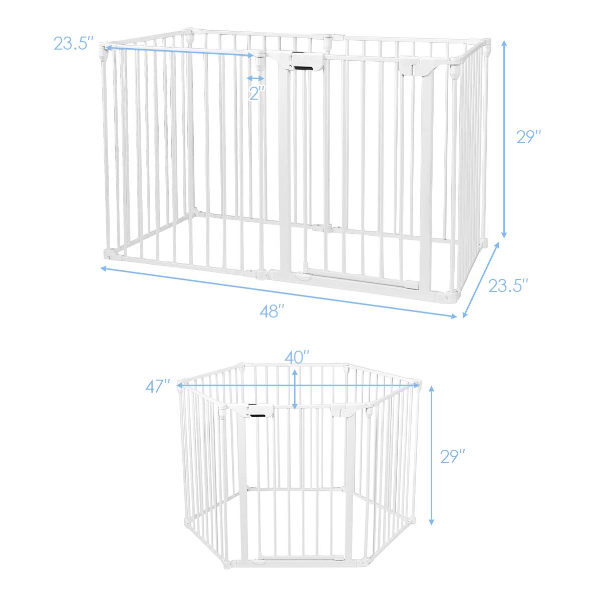 Petsite 142 Inch Extra Wide Pet Gate & Playpen, Foldable Dog Fence With Walk-Through Door, Home, Stairs, Fireplace Barrier (Whit