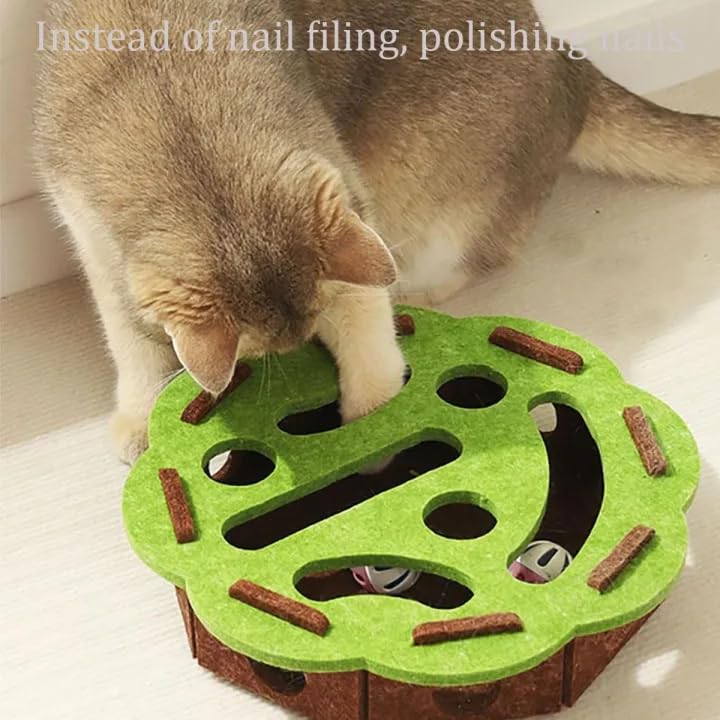 Cat Scratch Puzzle Enrichment Box, with 3 Bell Balls and Cats Funny Stick, Cat Nail File Scratch Enrichment Box, Mortise and Ten