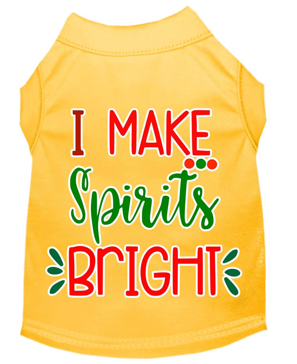 Christmas Pet Dog & Cat Shirt Screen Printed, "I Make Spirits Bright" Yellow XS (0-3 lbs.)