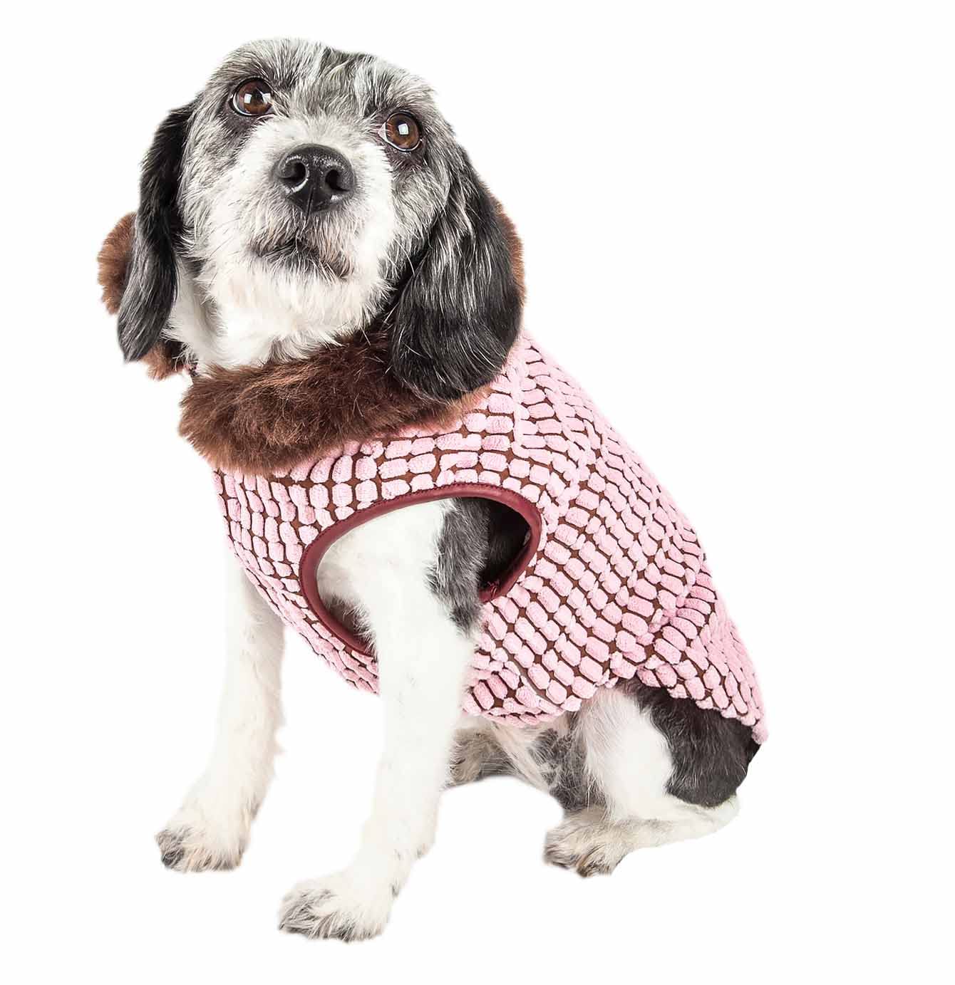 Pet Life  Luxe Beautifur Elegant Box Patterned Mink Fur Dog Coat - Pet Dog Jacket with Easy Hook-and-Loop Belly enclosures - W
