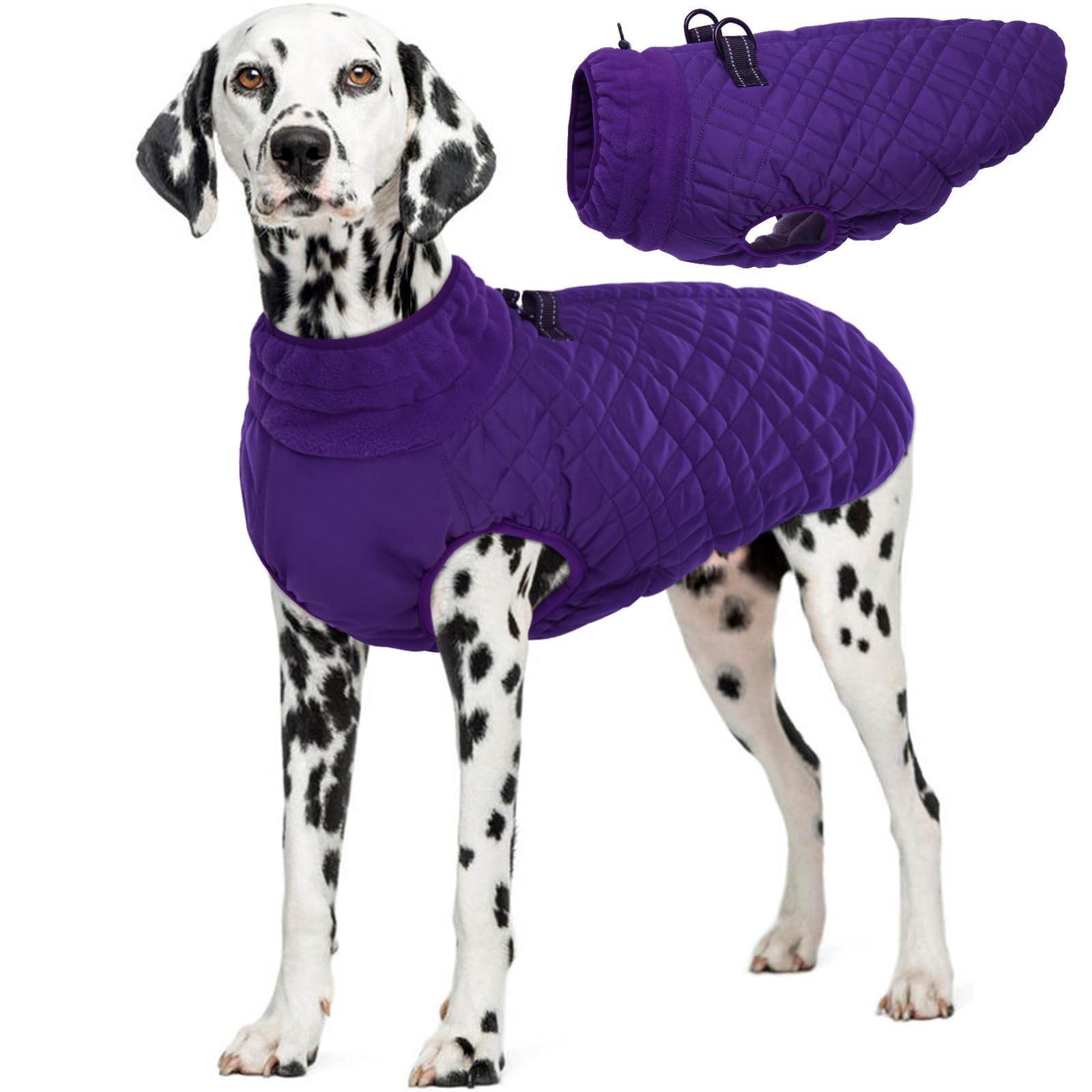 Kuoser Large Dog Coat - Windproof & Warm, Built-In Harness, Perfect For Large Breeds Like Labrador & Beagle, Purple Xxl