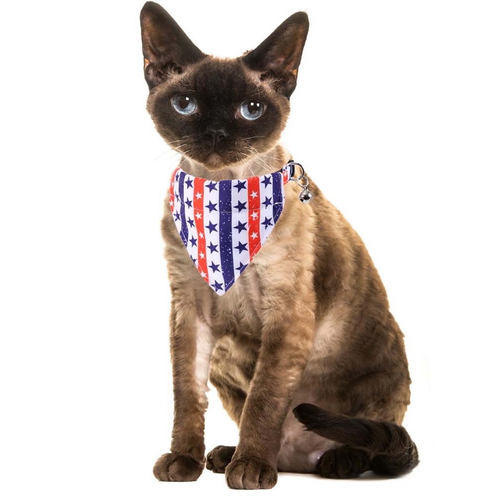 Lamphyface American Flag Cat Collar With Bell Bandana Star Adjustable 4Th Of July Breakaway Cat Kitten Collars For Independence