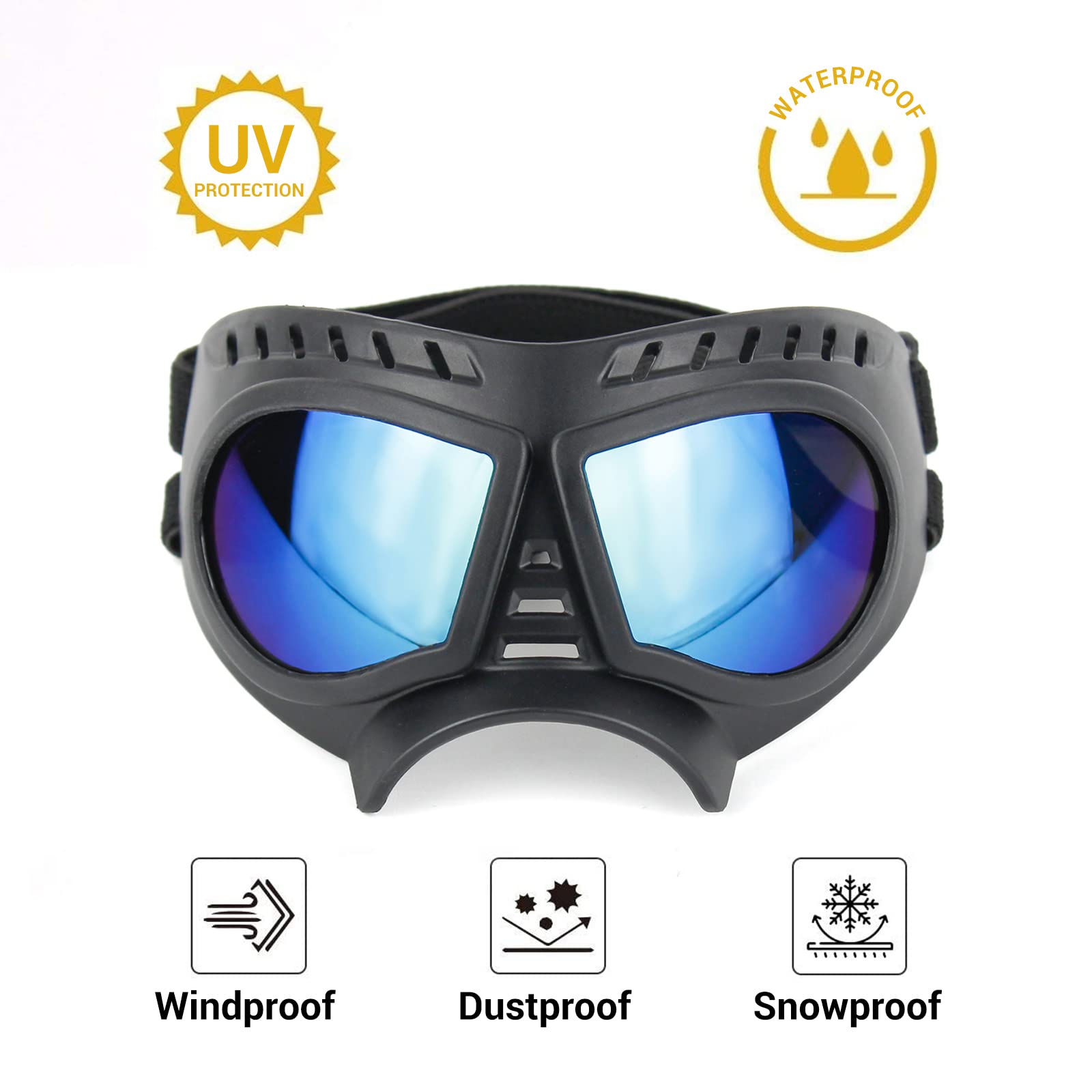 Billionchains Dog Goggles Windproof For Small-Medium Breeds Dog Sunglasses Anti-Uv With Adjustable Straps For Small Dog - Blue