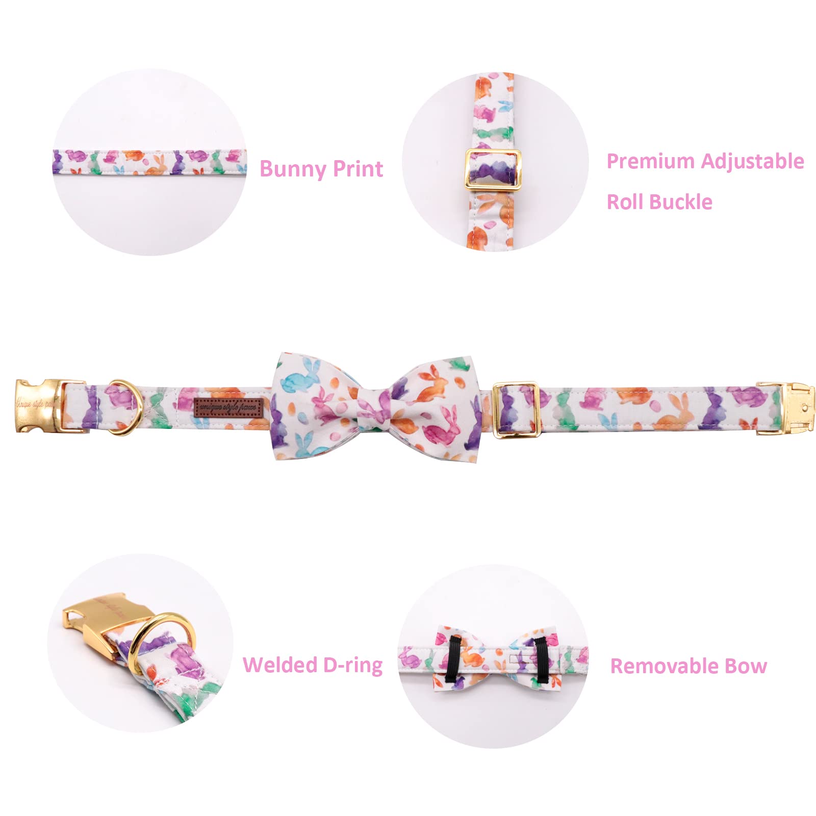 Unique Style Paws Easter Dog Collar, Holiday Bunny Eggs Dog Collar Bowtie, Pet Collar Bow For Small Medium Large Dogs