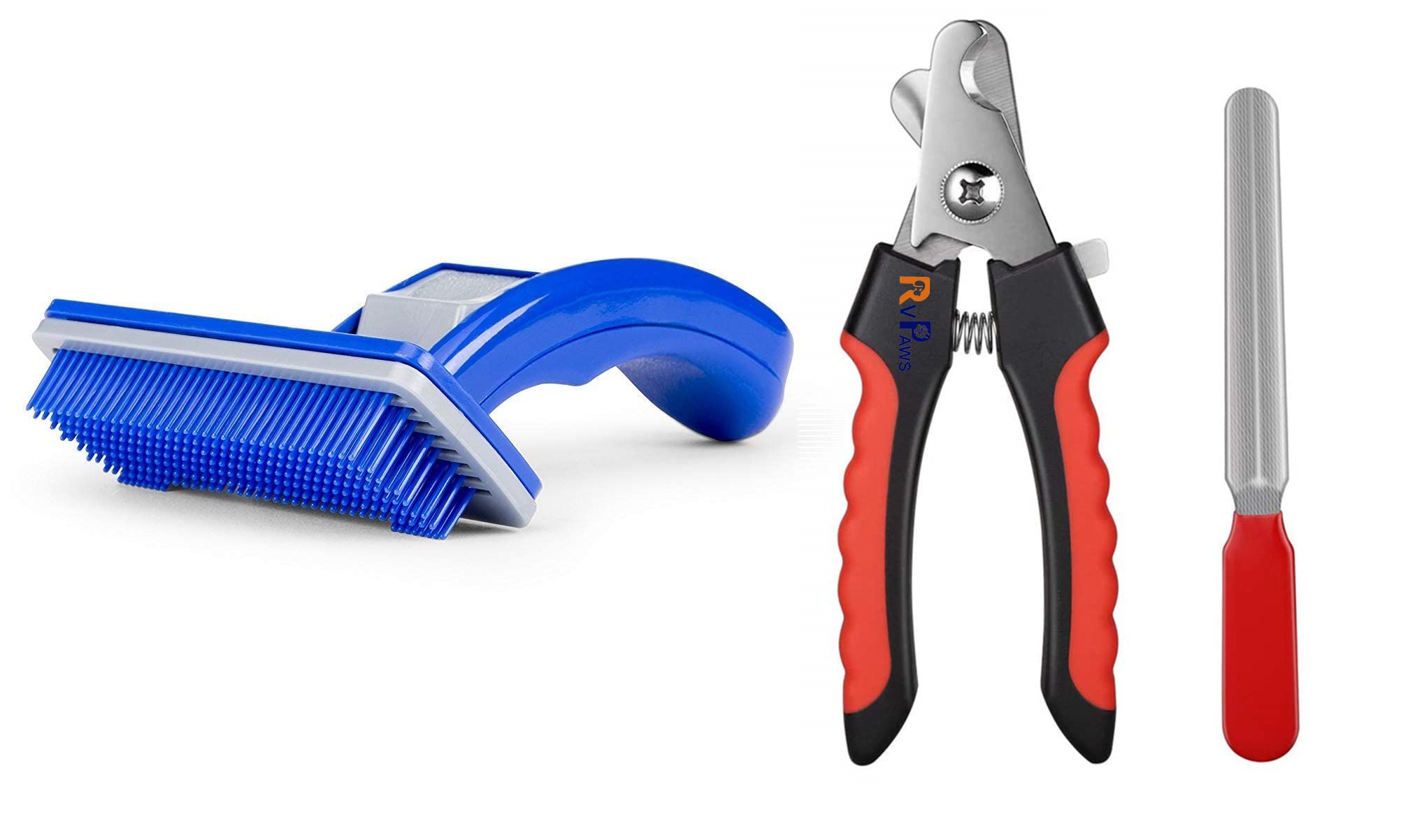 Pups&Pets Grooming & Deshedding Combo Pack of Plastic Slicker Brush and Nail Cutter With Filler for Dogs & Cats