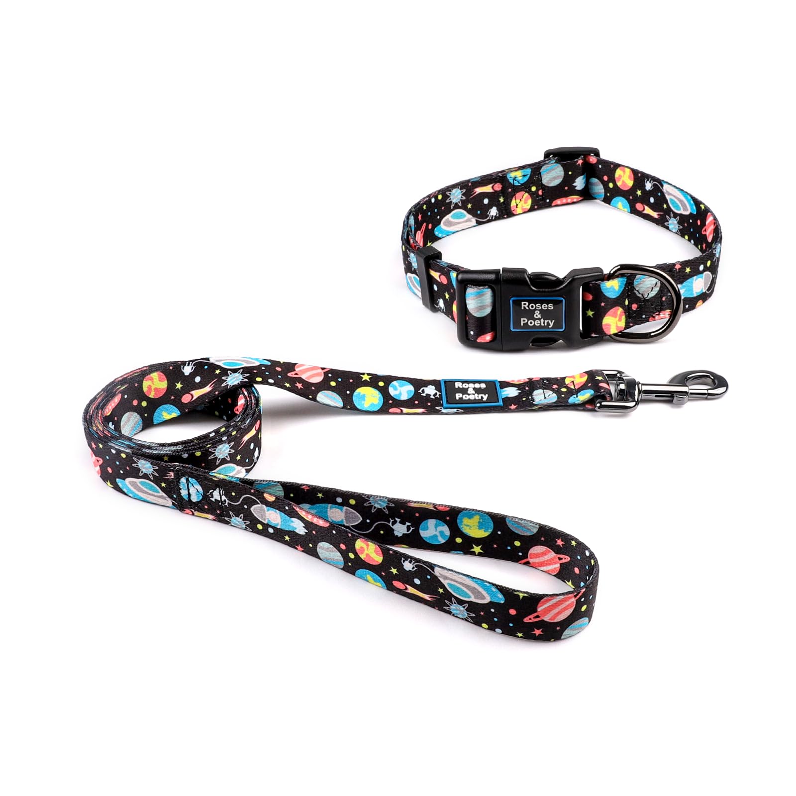Roses&Poetry Dog Collar And Lead For Extra Small,Adjustable Durable Blue 5Ft Puppy Leash Collar For Dog Training Lead(Star-Xs)