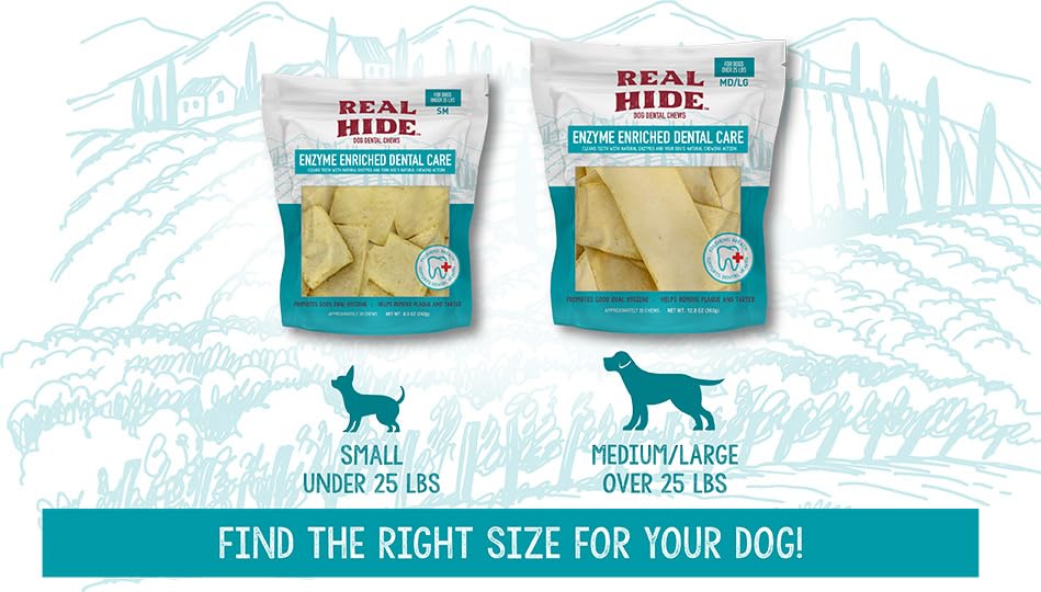 Real Hide Dental Chews for Dogs | Enzyme Enriched | Small | 8.5 oz