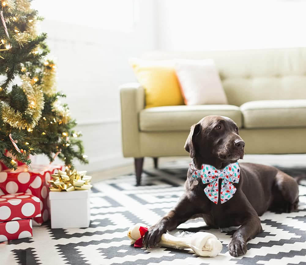 Dogwong Christmas Dog Collar With Sailor Bow, Party Lights Dog Collar Soft Durable Adjustable Cotton Colorful Puppy Collar For S