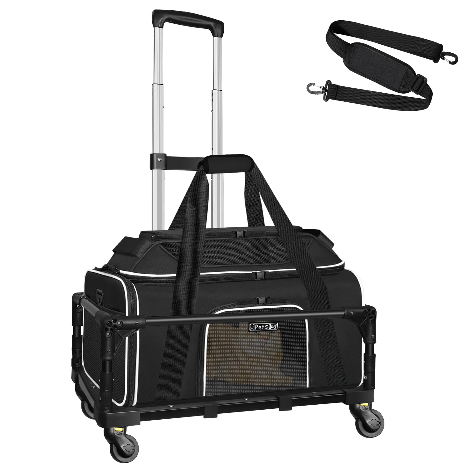 Petskd Top-Expandable Small Pet Carrier with Wheels (17 L x 12 W x 8.5 H), JetBlue/Allegiant/Spirit Airlines Approved, Rolling P