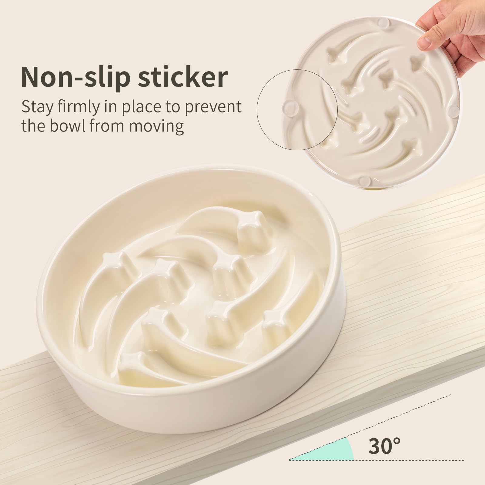 8.26 in Milk White Dog Bowl Slow Feeder Ceramic for Medium and Large Breed,Pet Feeding Dog Food Water Dish Heavy Weighted,Puppy