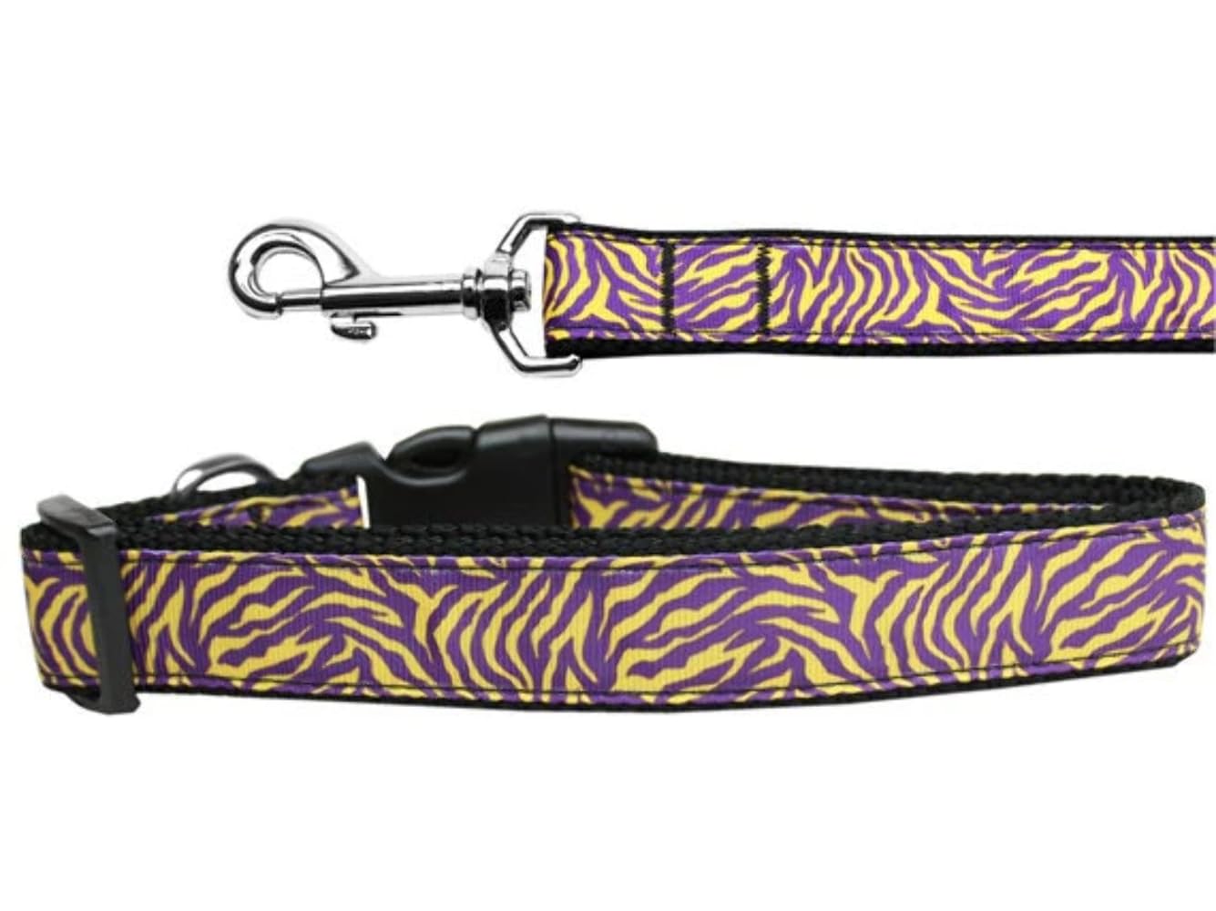 Pet Dog & Cat Nylon Collar or Leash, "Purple and Yellow Tiger Stripes" 3/8" w x 4 ft. leash