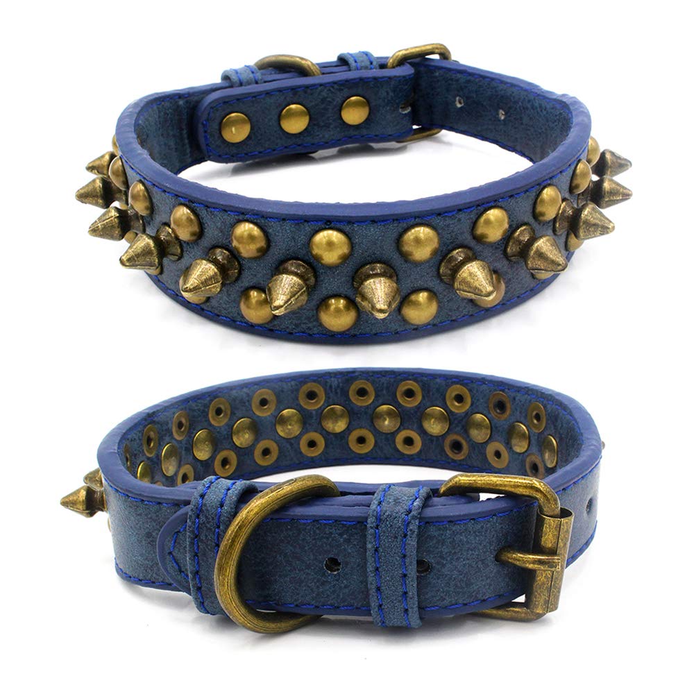 haoyueer Spiked Dog Collar Soft Pu Leather Mushrooms Rivet Spike Studded Puppy Adjustable Pet Collars for Small Breeds (L, Blue1