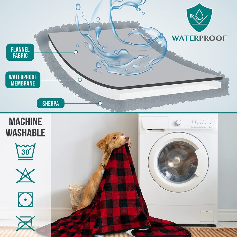 Petami Waterproof Dog Blanket For Medium Large Dogs, Pee Proof Pet Blanket For Bed Couch, Reversible Water Proof Blanket For Puppy Indoor Cat, Soft Dog Pee Crate Cover Washable, 60X80 Checkered Red
